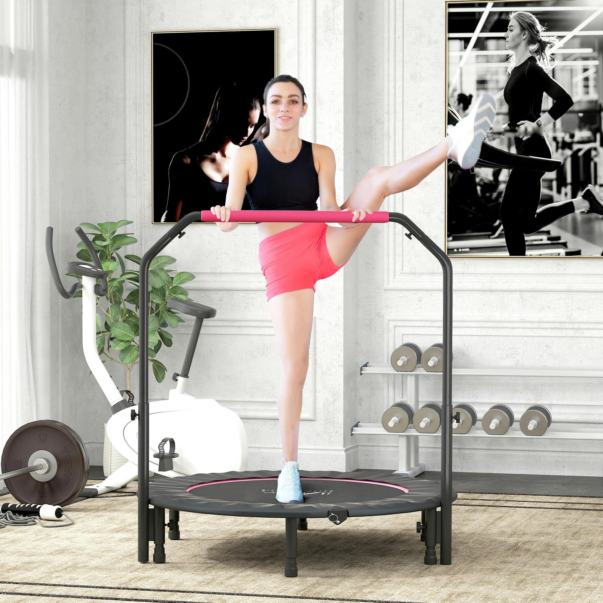 HOMCOM 48" Foldable Mini Fitness Trampoline - Pink - Foam Handle - Steel Frame - 100kg Max Load - Image 8
