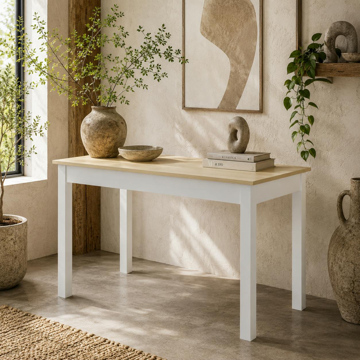 Rackhams White Rive Wooden Oak Dining Table Seating 4 To 6 With Thick Legs
