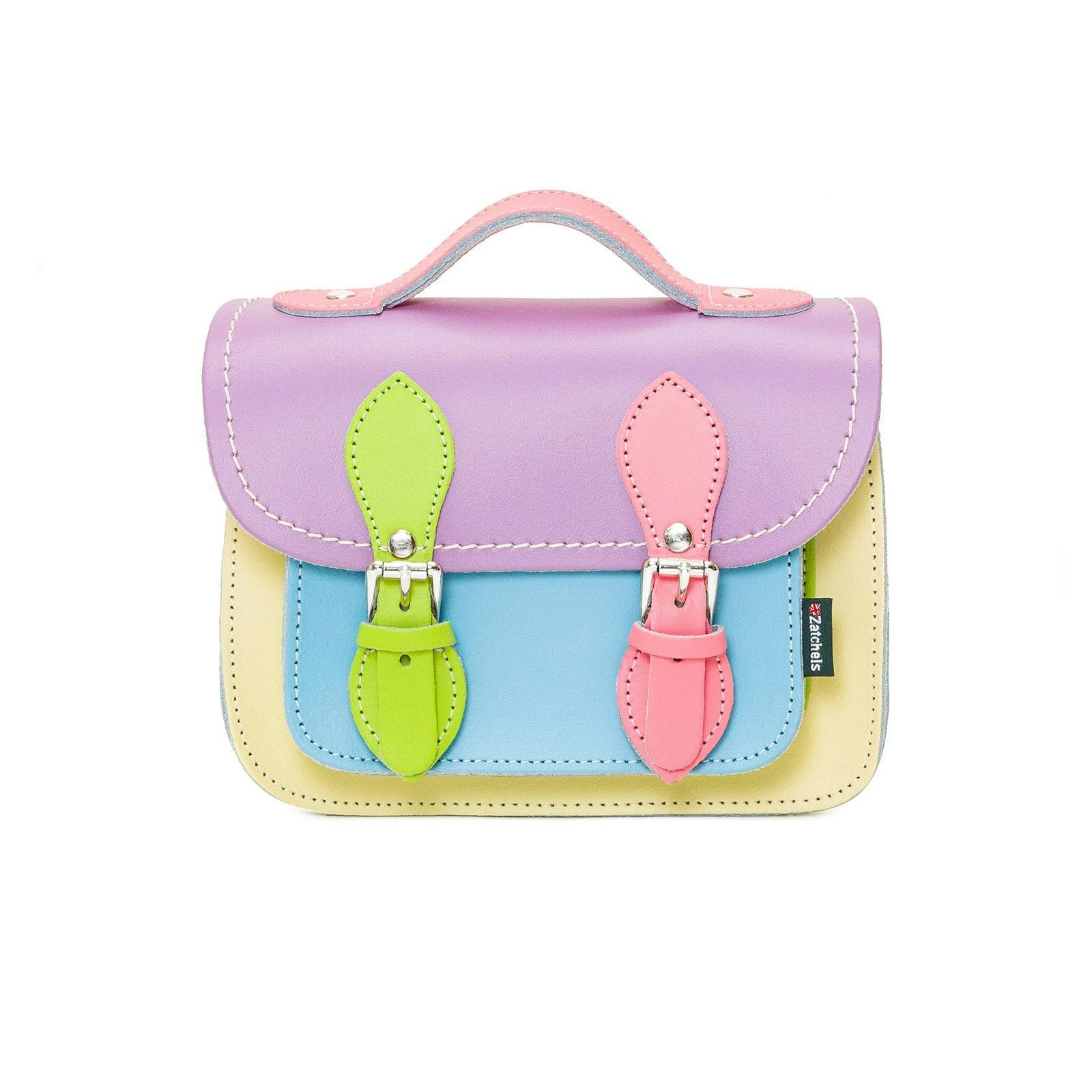 Zatchels White/Silver Handmade Leather Micro Satchel - Pastel Kaleidoscope - Small