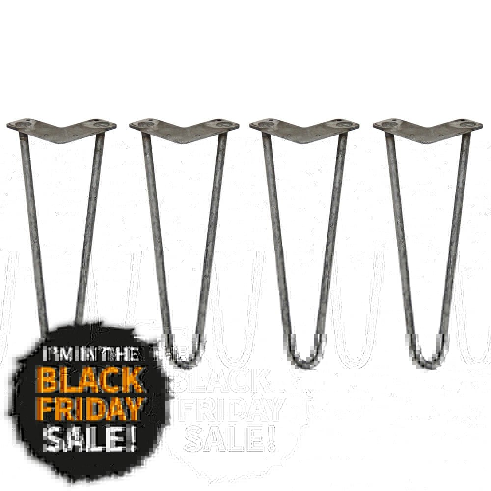 Rackhams 4 X 14" Hairpin Legs - 2 Prong - 12Mm - Raw Steel