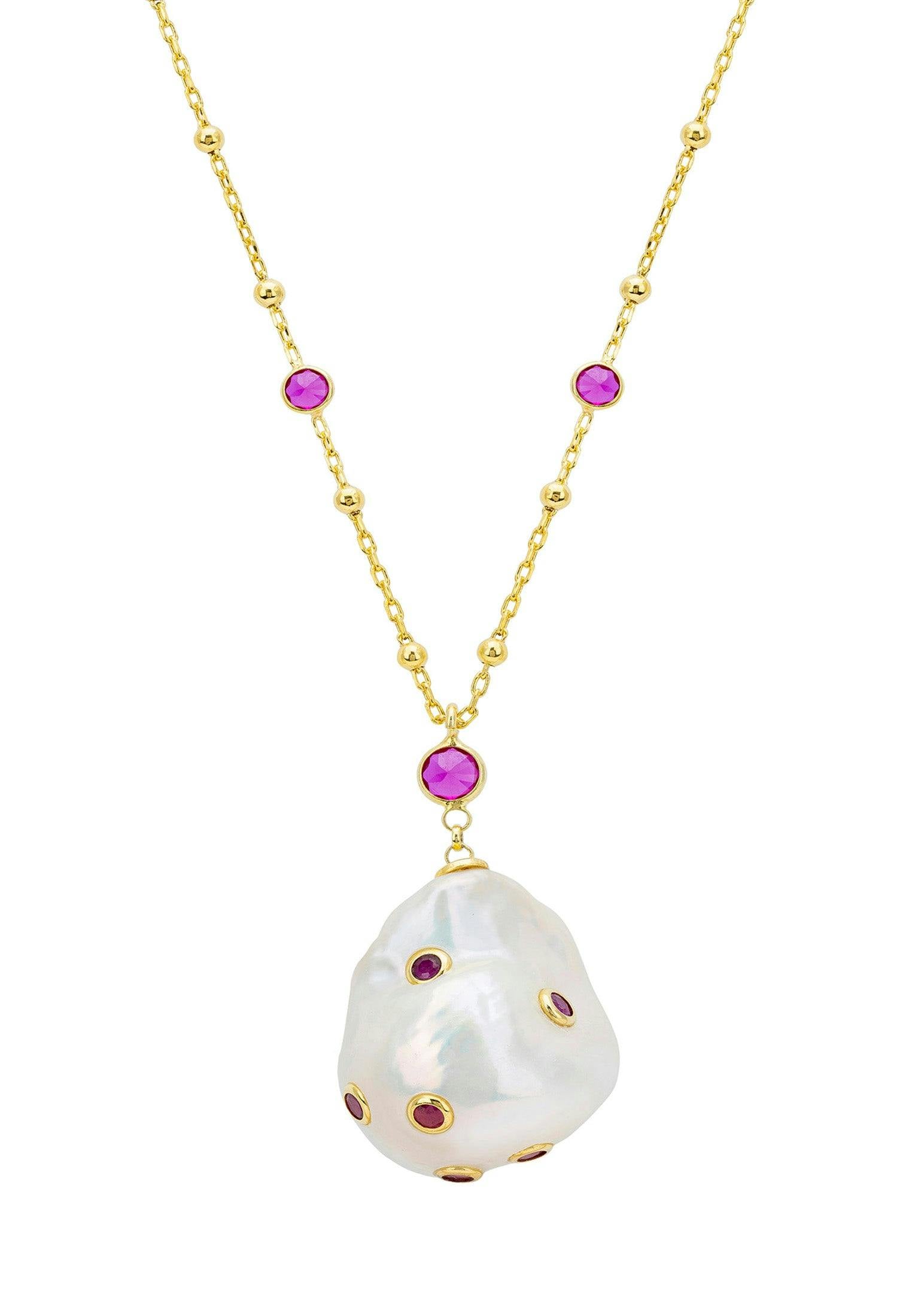 Latelita Gold Polka Dot Baroque Pearl Long Necklace Ruby