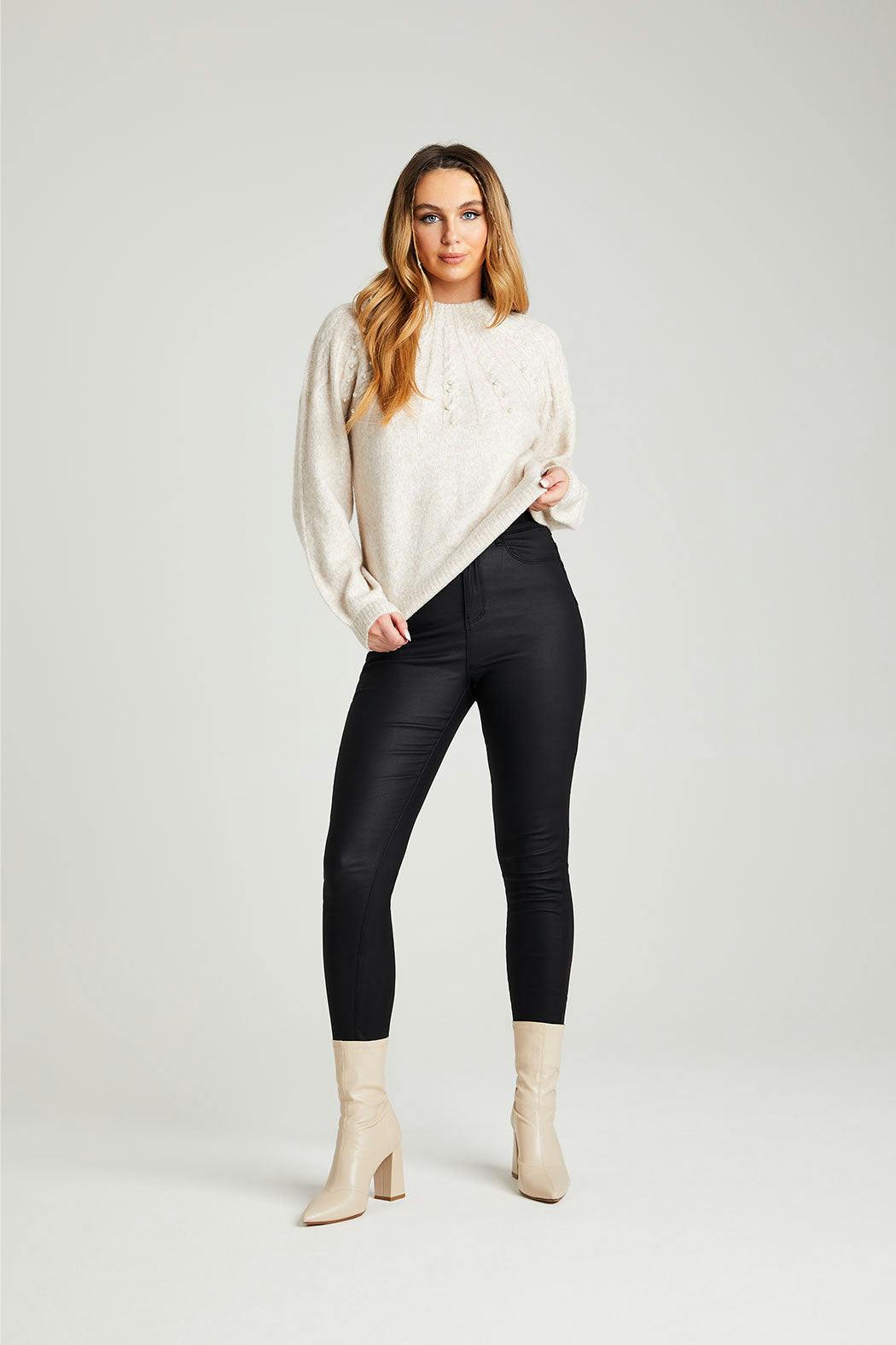 Urban Bliss Black Leather-Look High Waist Skinny 'Shaper' Jean - 14