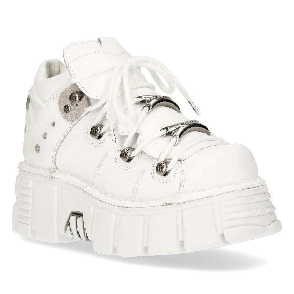 New Rock Women's White Leather Gothic Ankle Boots¬-106N-S8 - Uk 7 | Eu 41 | Us 9.5