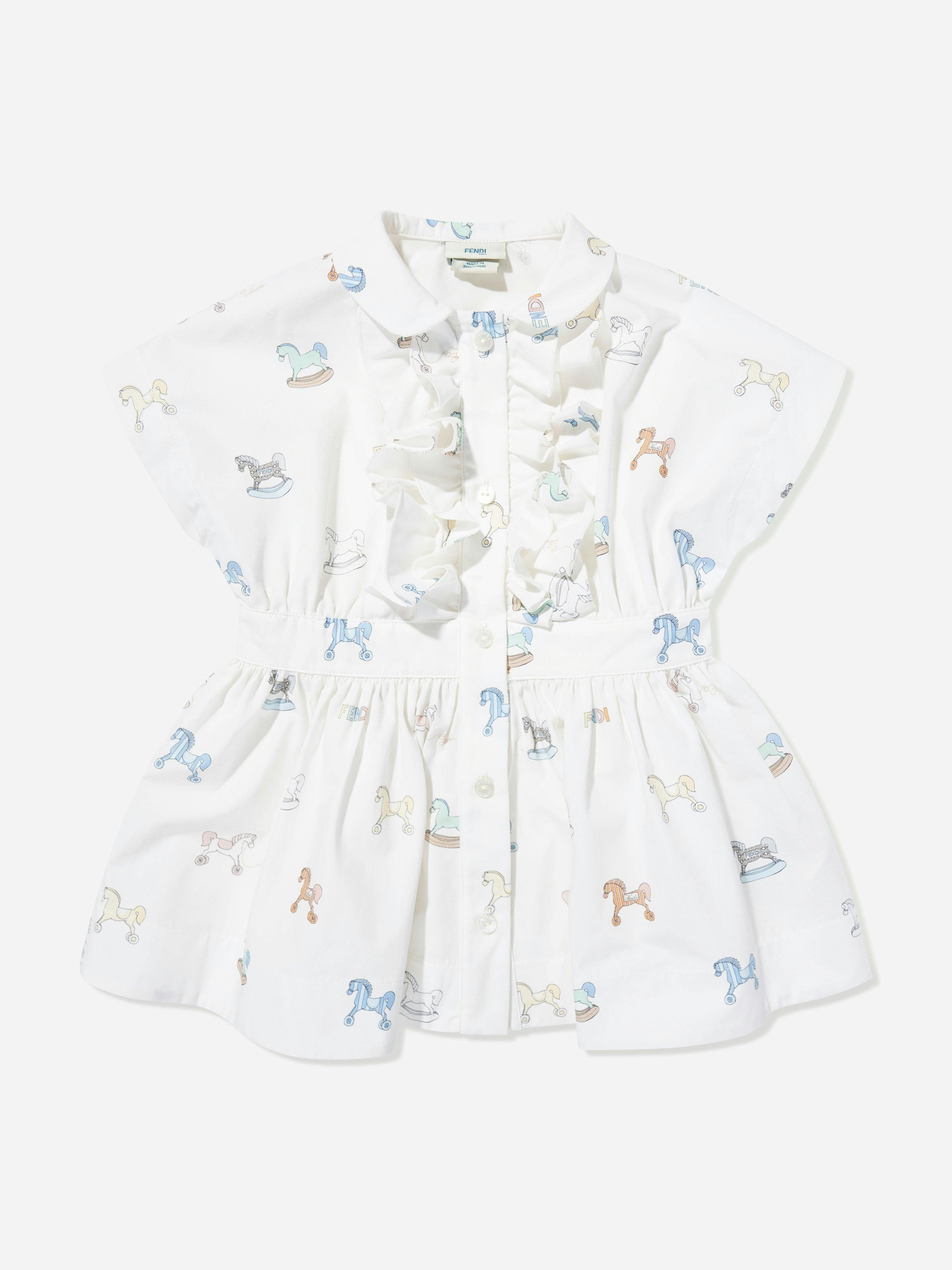 Fendi Kids Girls White Fendi Baby Toy Horse Shirt Dress In - 36 Mths