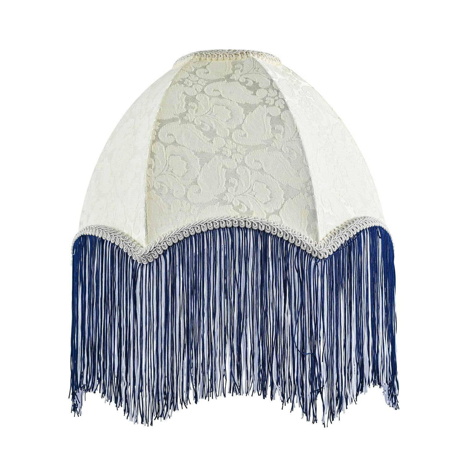 Happy Homewares Cream/Blue/White Floral Victorian Velvet Shade With Navy And Tassels