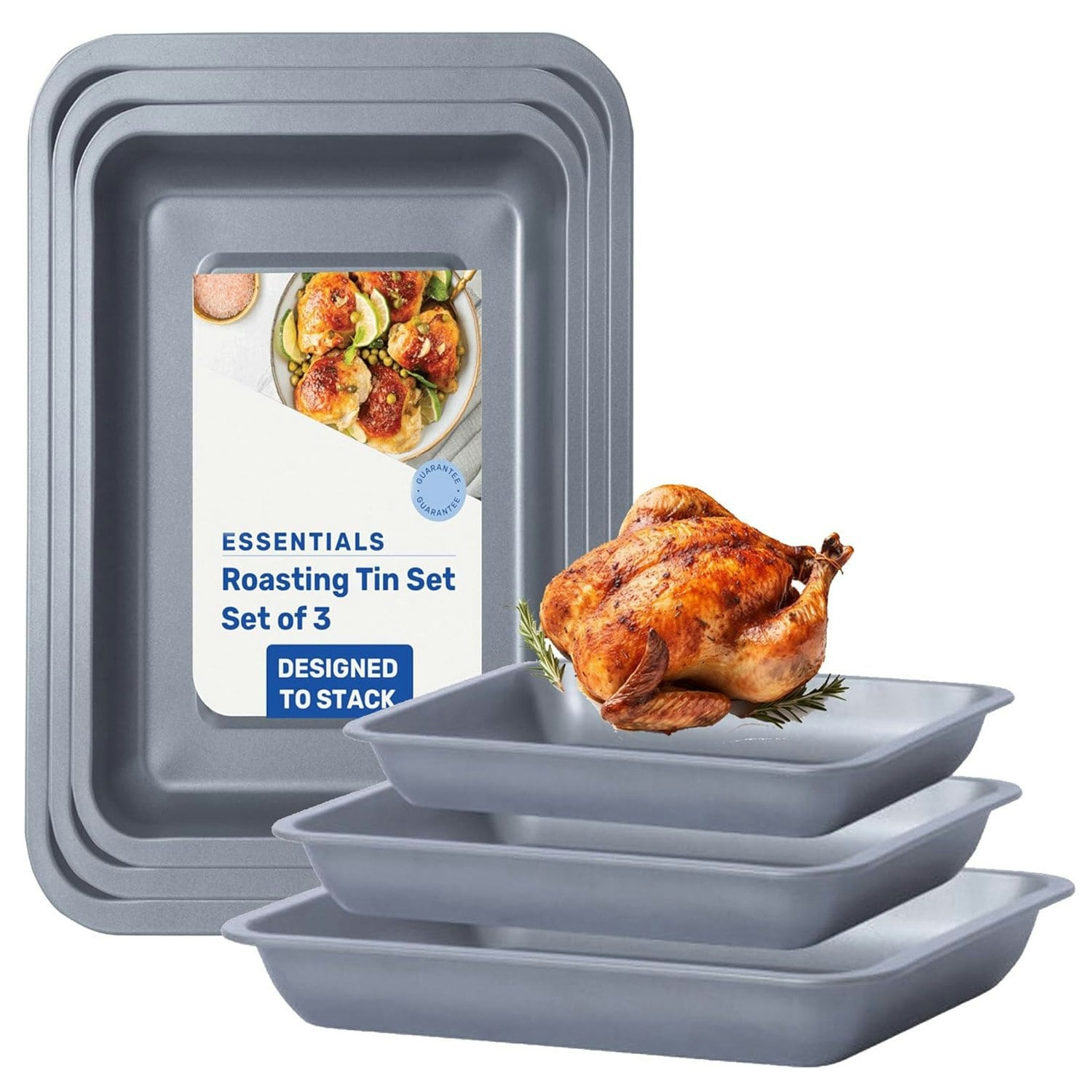 Rackhams 3 Piece (35Cm, 31Cm & 28Cm) Stackable Roasting Tray Set - Set Of 3 (1 X 35, 1 X 31 & 1 X 28Cm)