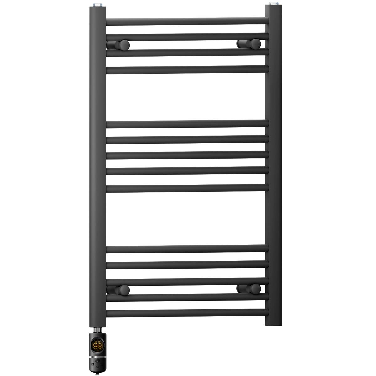 Myhomeware Black 450 X 800 Mm Matt Electric Bathroom Towel Rail Radiator Heater With Af Thermostatic Electric Element Pre-Filled