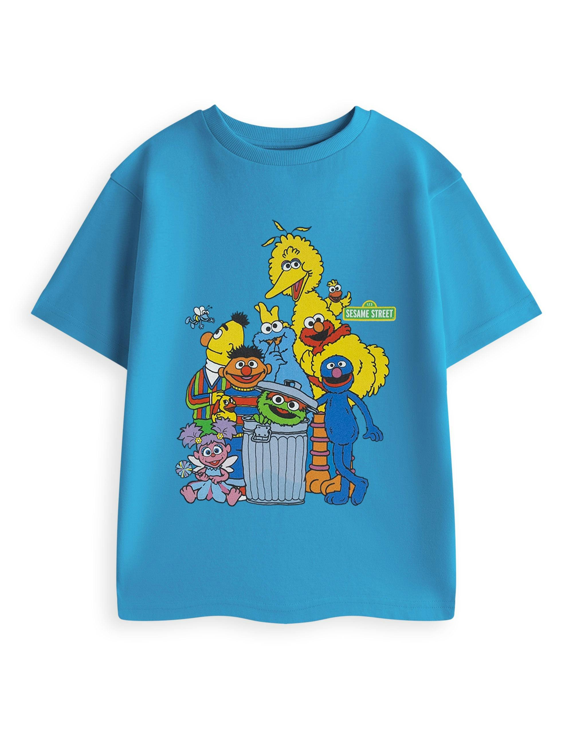 Vanilla Underground Unisex Blue Sesame Street Kids Group Short Sleeved T-Shirt - 3-4 Years