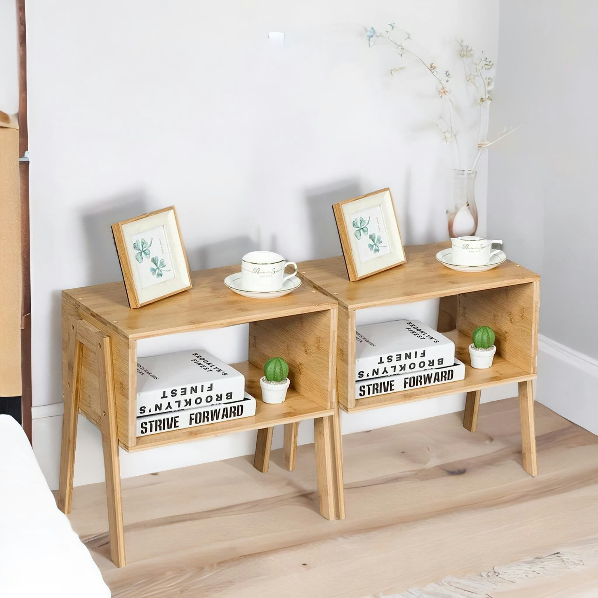 Rackhams Set Of 2 Wooden Stackable Bedside Tables