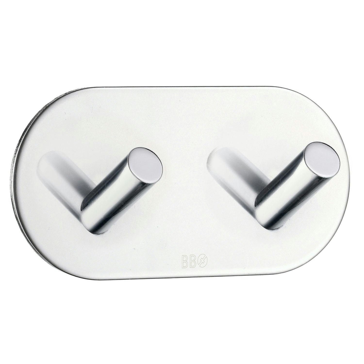 Rackhams Chrome Stainless Steel Double Towel Hook (96 X 48Mm) Self Adhesive Bathroom Wall Mounted