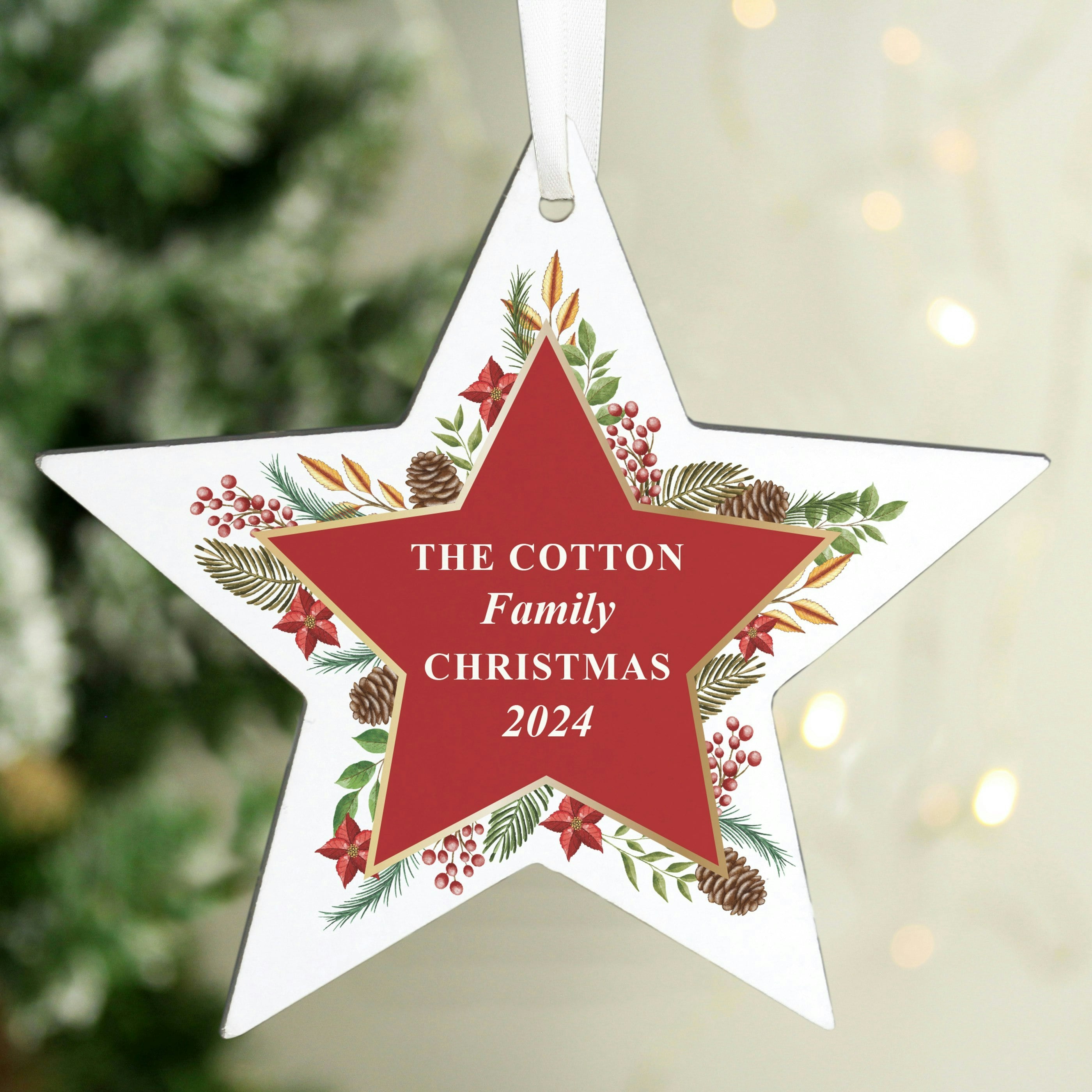 Personalised Memento Company Personalised Christmas Wreath Wooden Star Decoration