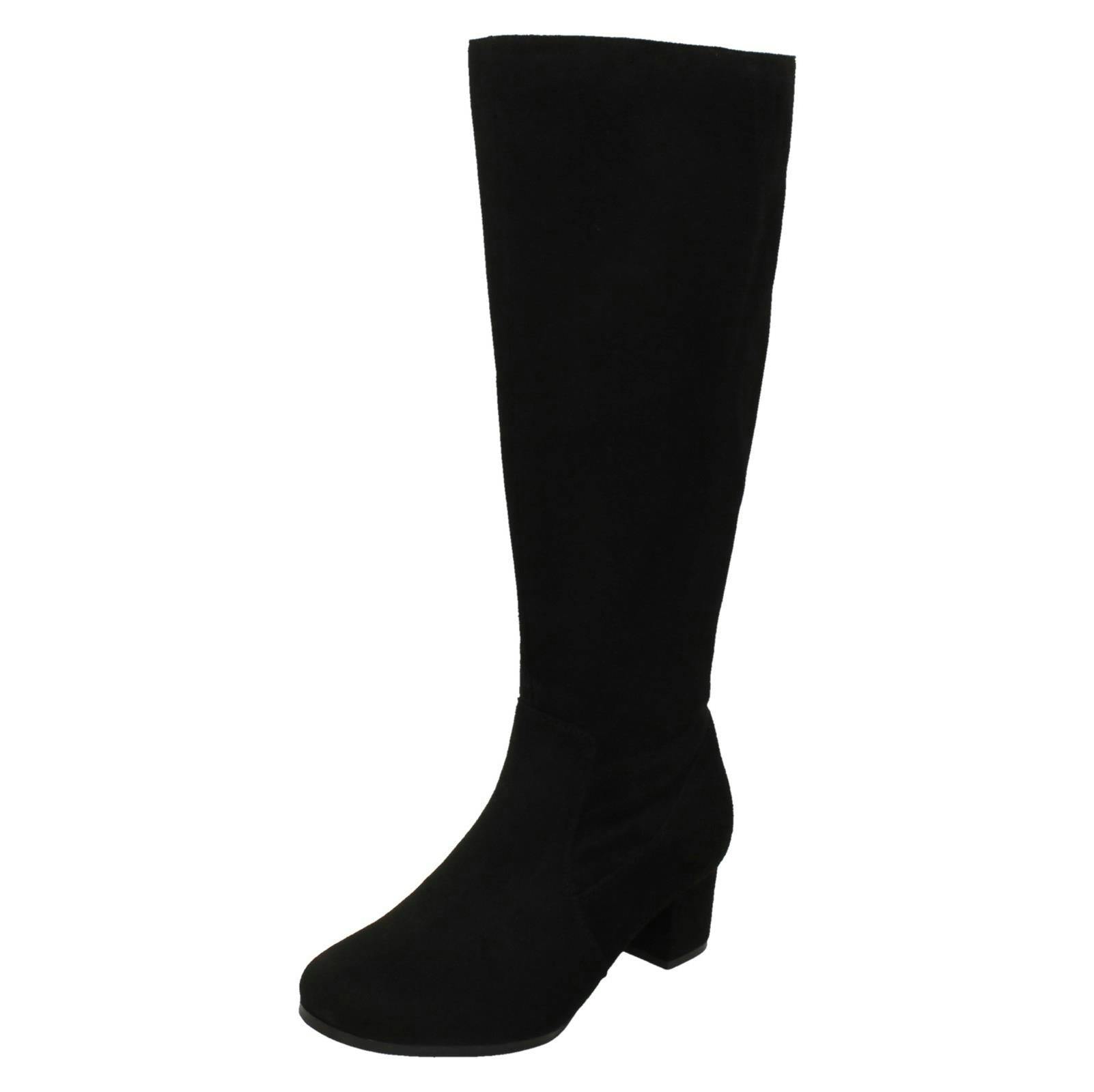 Spot On Women's Black Extra Wide Fitting Knee High Boots F51131 - Microfibre - Uk 4