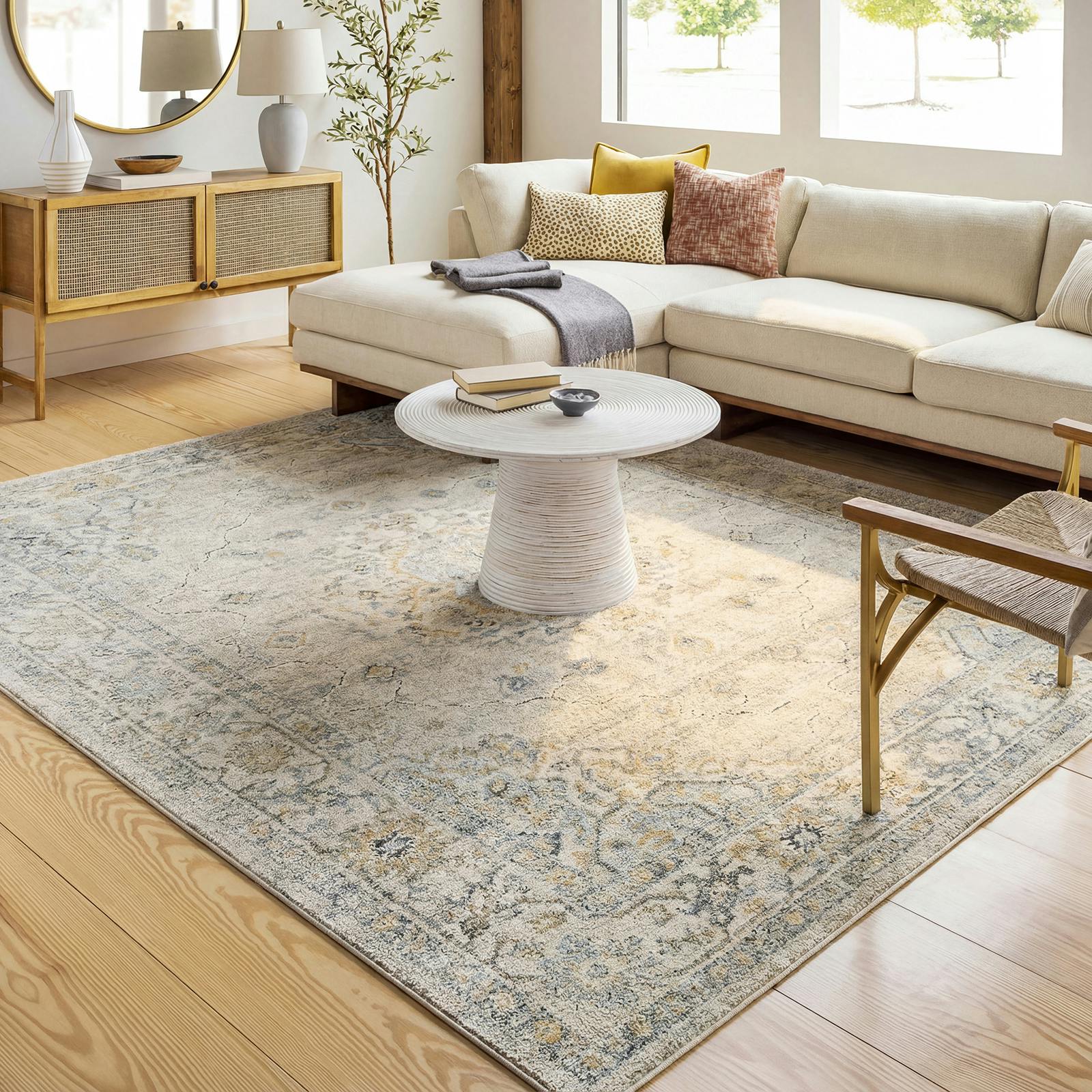 Livabliss Grey/Beige/Blue Avellino-Vintage Traditional Boho High Pile Rug - 200 X 280 Cm