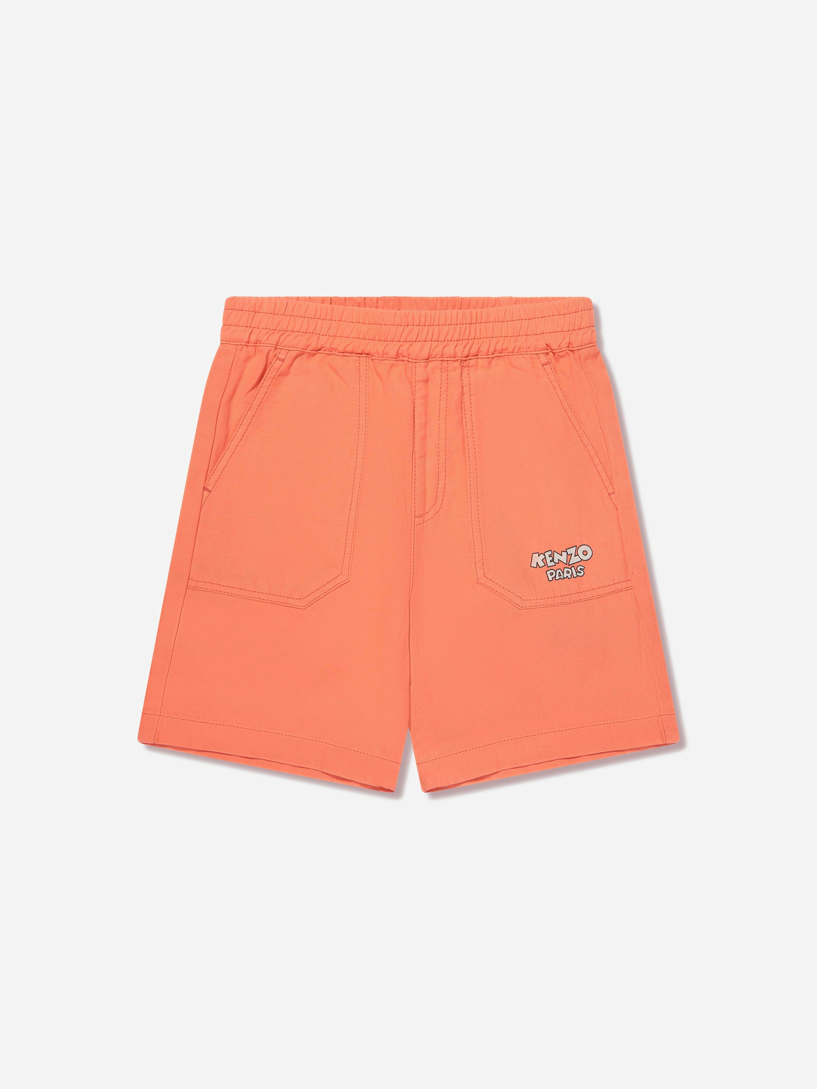 Kenzo Kids Boys Red/Orange Kenzo Logo Bermuda Shorts In - 8 Yrs