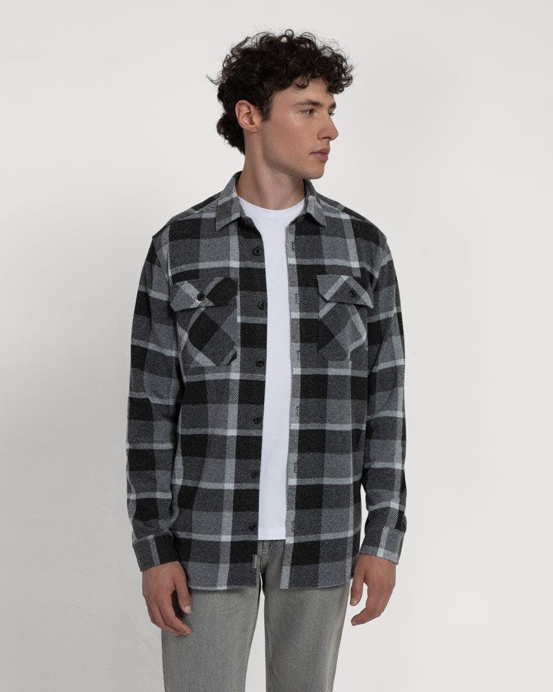 Larsson & Co Grey Melange Check Jersey Casual Overshirt - L