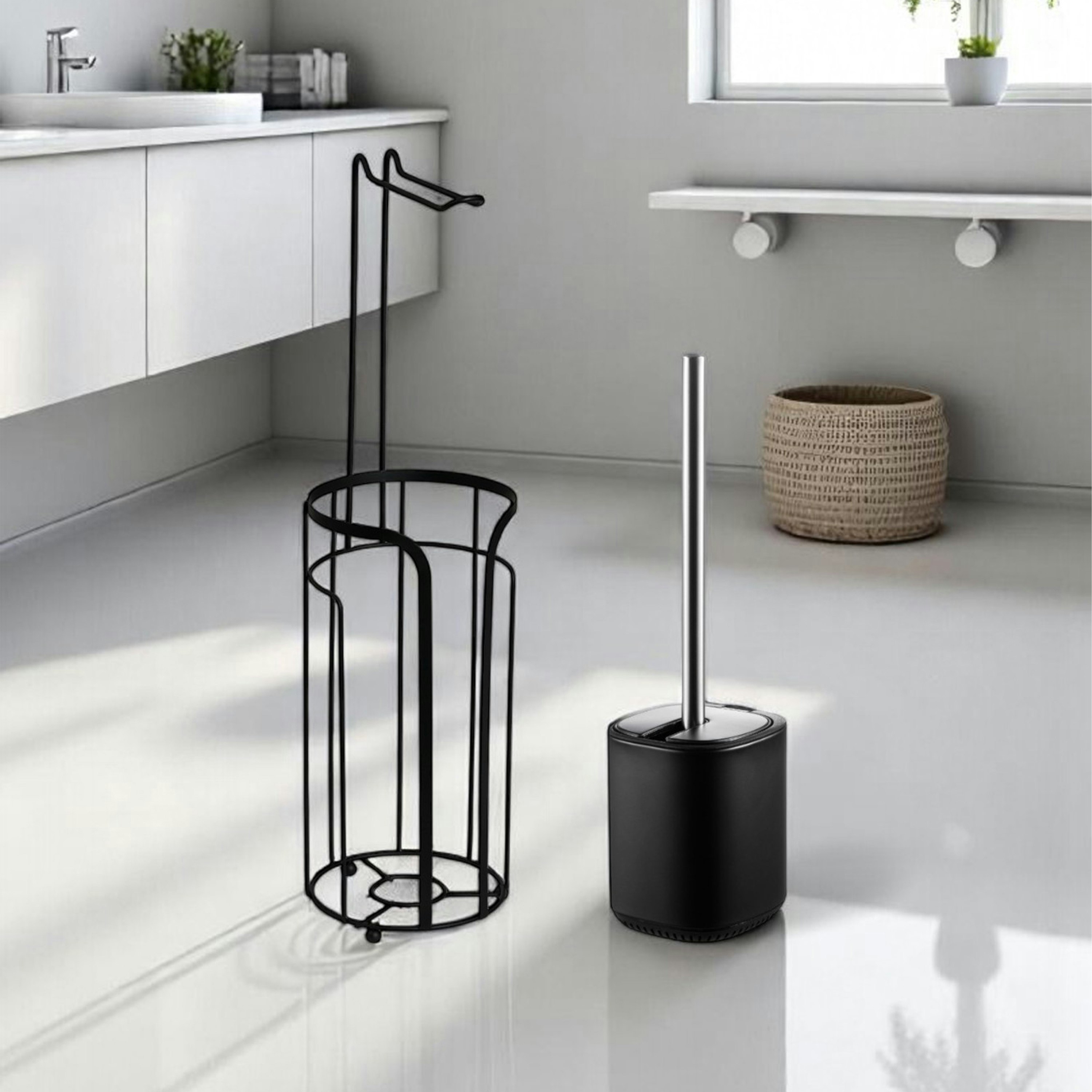 Showerdrape Black Bathroom Accessory Set Toilet Roll Holder And Toilet Brush