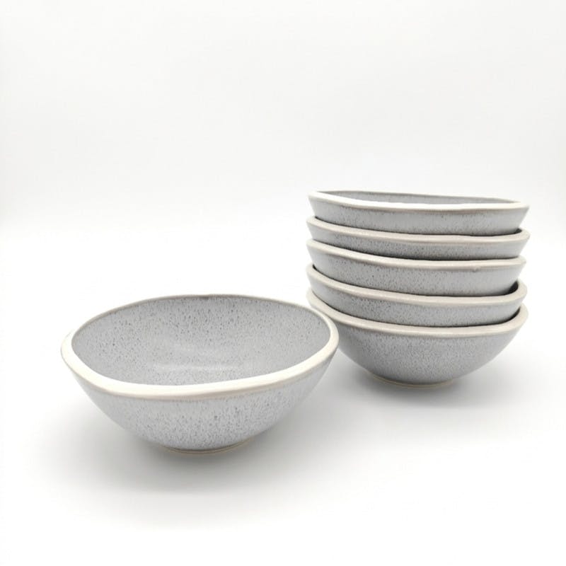 Rackhams Grey Reactive Stoneware Dinnerware Set Nordic Pebble 4 Cereal Bowls 6.5"