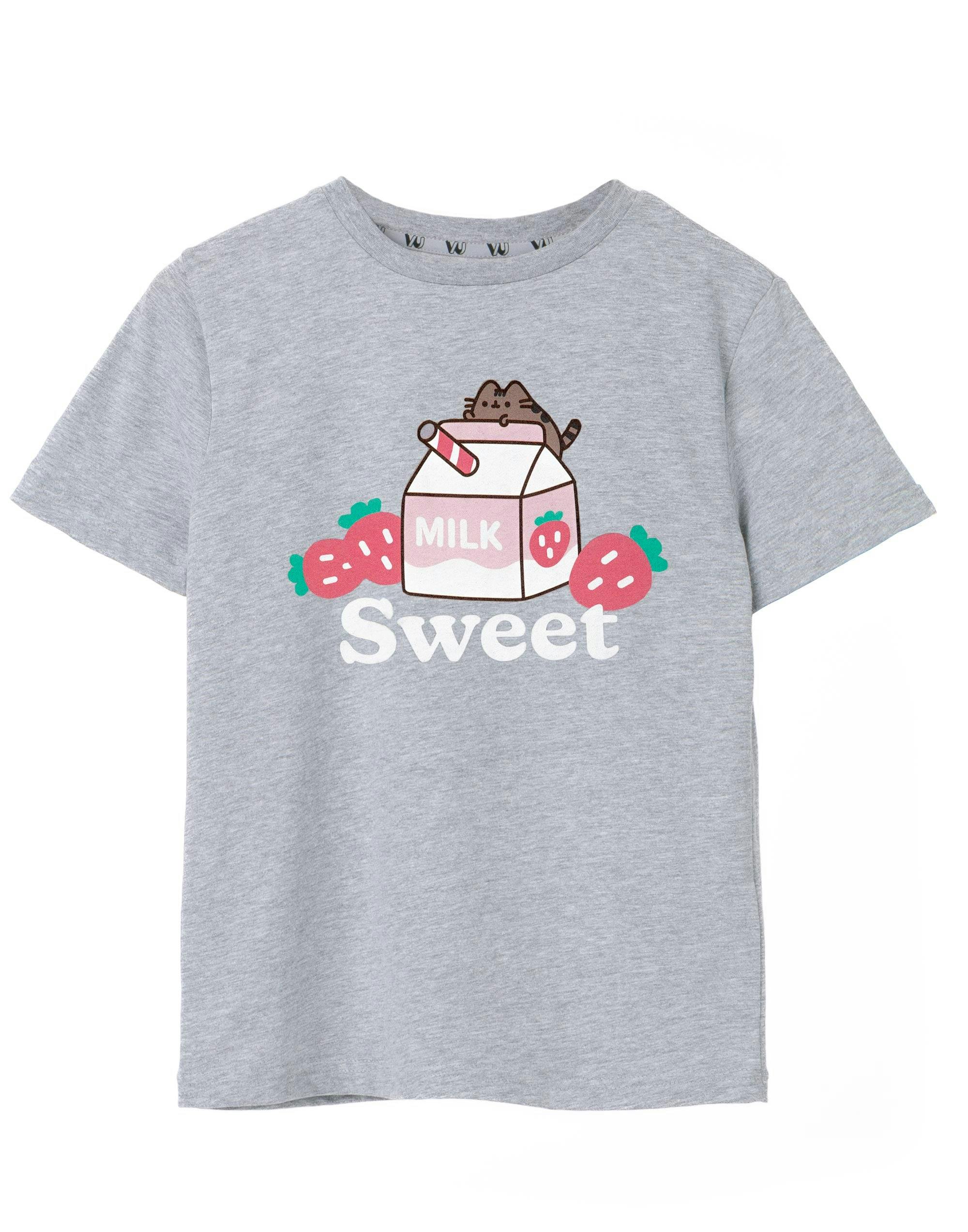 Vanilla Underground Girls Grey Pusheen Sweet Sips Short Sleeved T-Shirt - 9-10 Years
