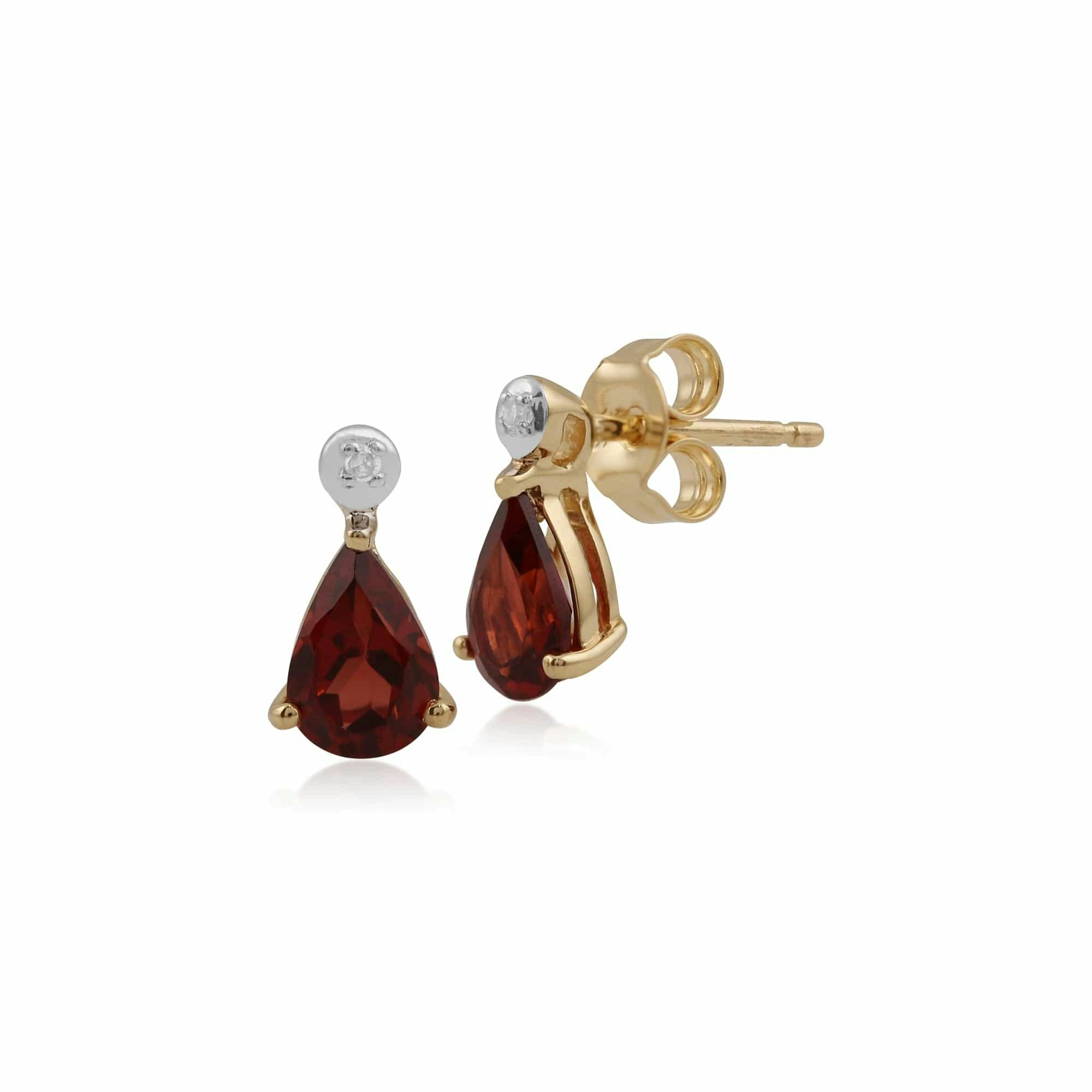 Gemondo Yellow/Gold Classic Pear Garnet & Diamond Drop Earrings In 9Ct - 9Ct 1.00Ct Garnet & Diamond Pear Stud Earrings