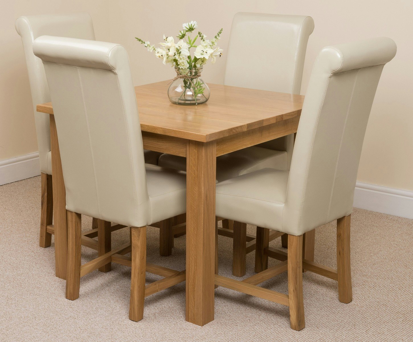 Rackhams Ivory Oslo 90 X 90Cm Small Square Oak Dining Set With Washington Leather Chairs - 1 - 4 Chairs
