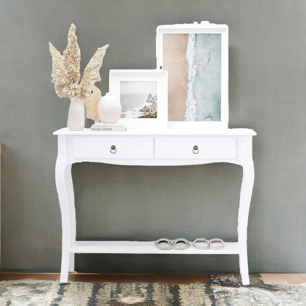 Rackhams White Modern Console Table With 2 Drawers And Shelf