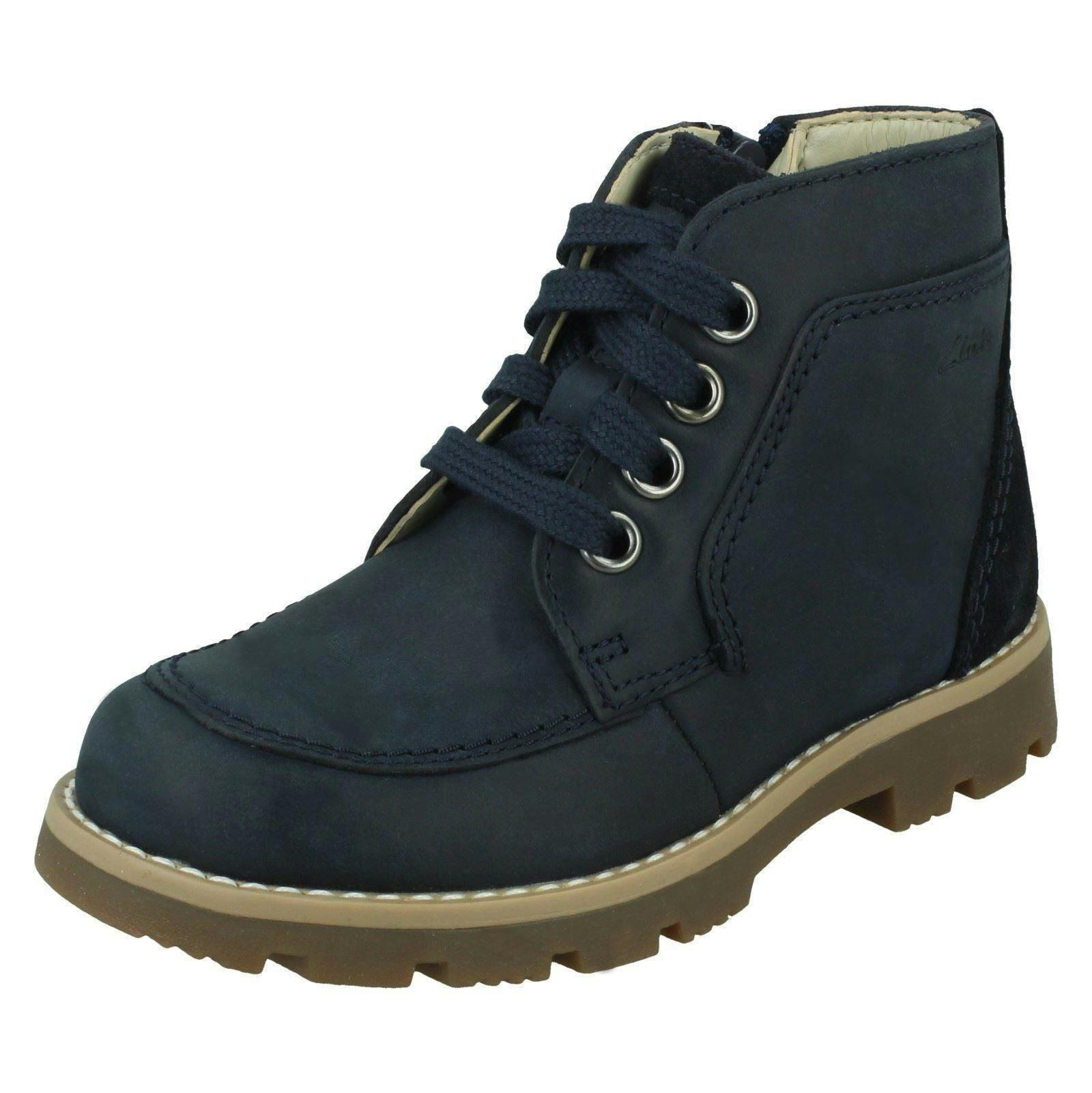 Clarks Boys Casual Ankle Boots Heath Lace - Navy - Uk 8.5 Child - F