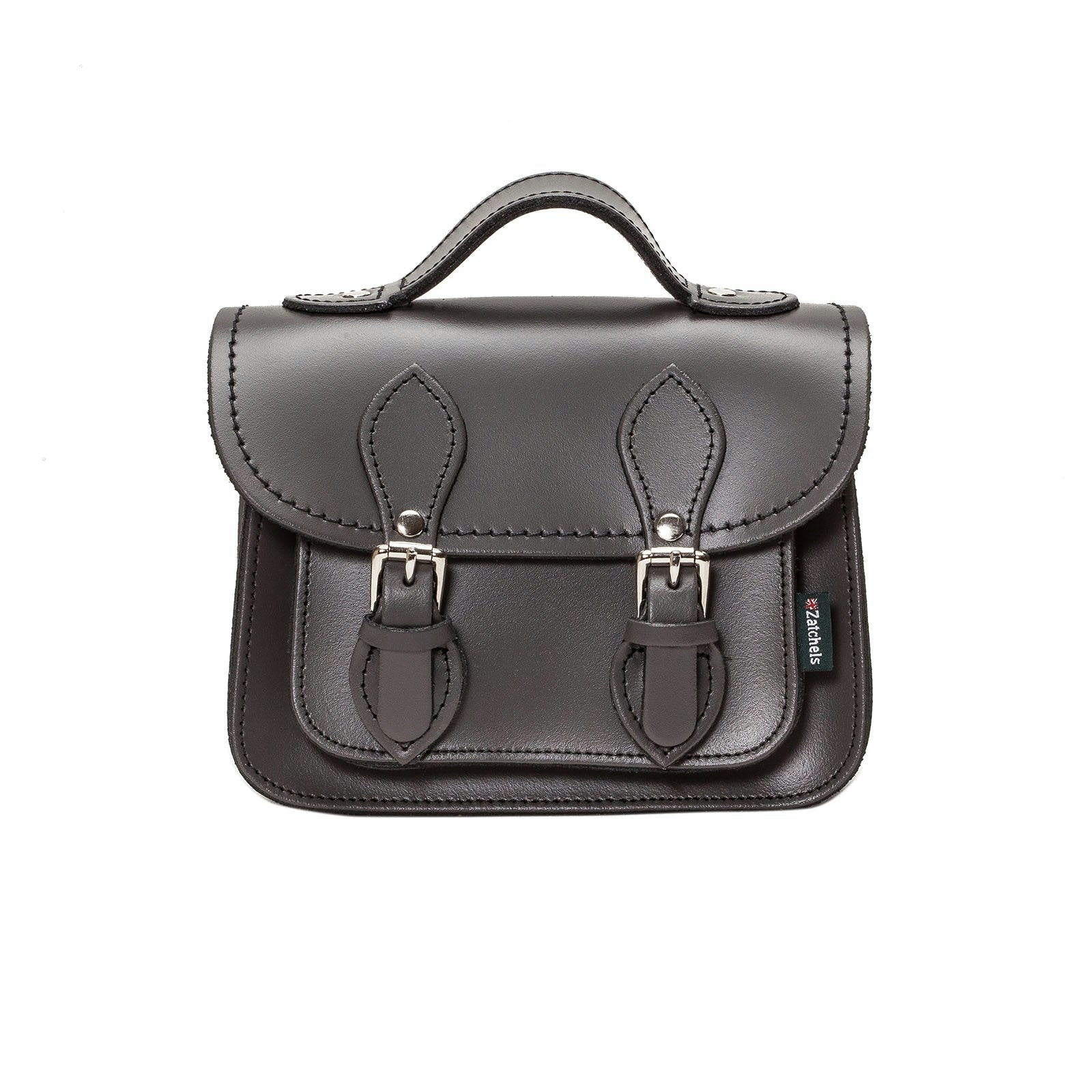 Zatchels Silver Handmade Leather Micro Satchel - Graphite - Small