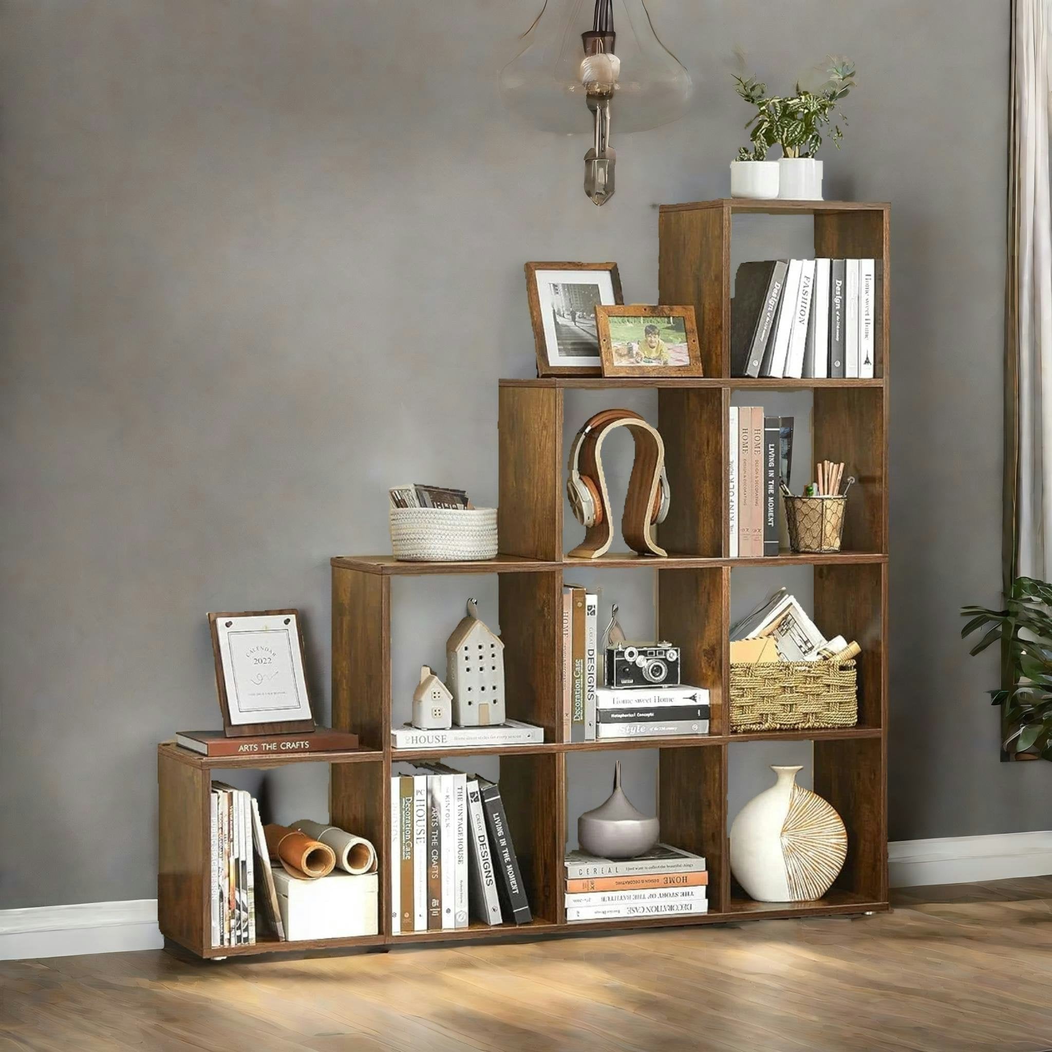 Rafaelo Mobilia Brown Industrial Stepped Cube Storage Unit Rustic