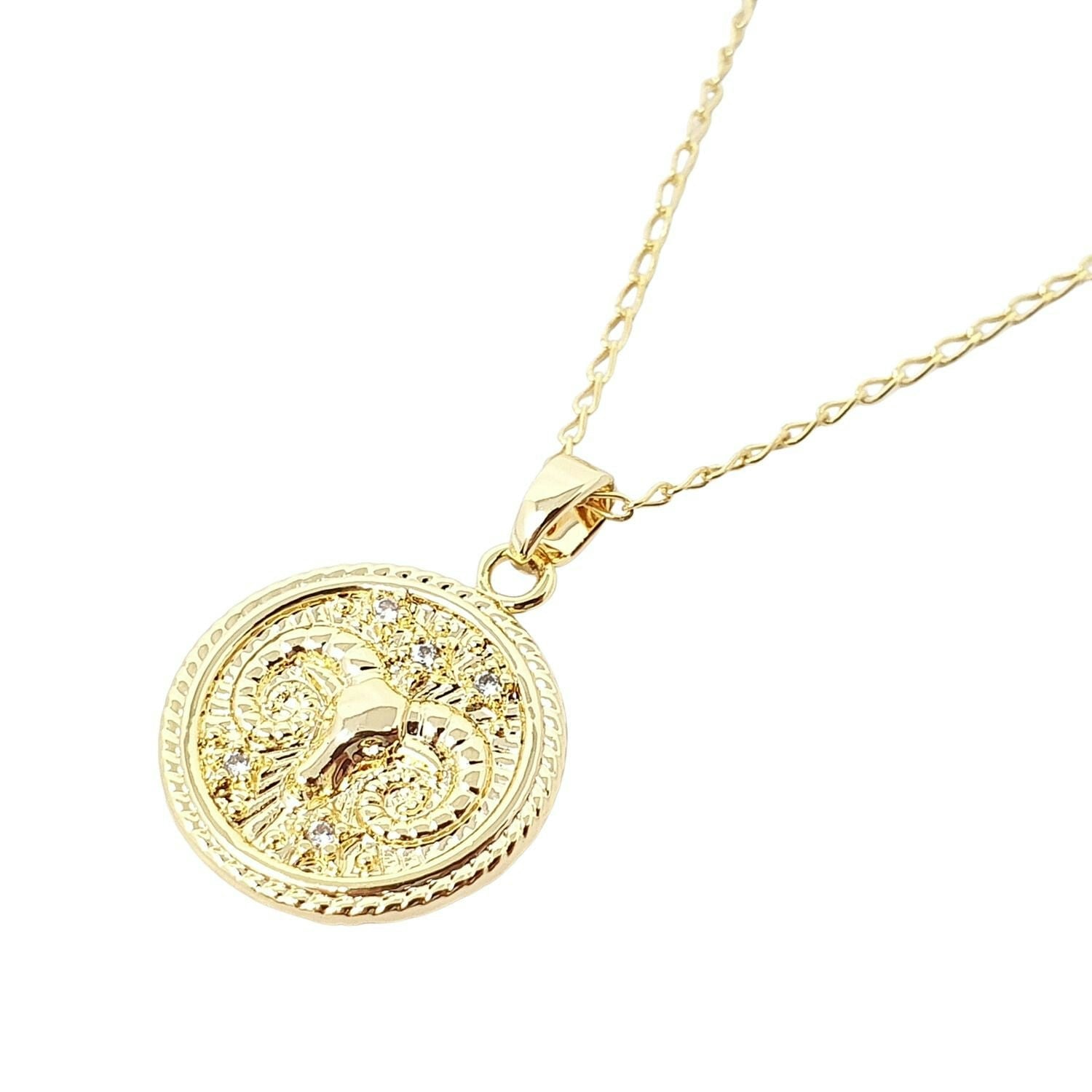 Harfi Gold Aries Plated Zodiac Astrology Pendant Charm Necklace