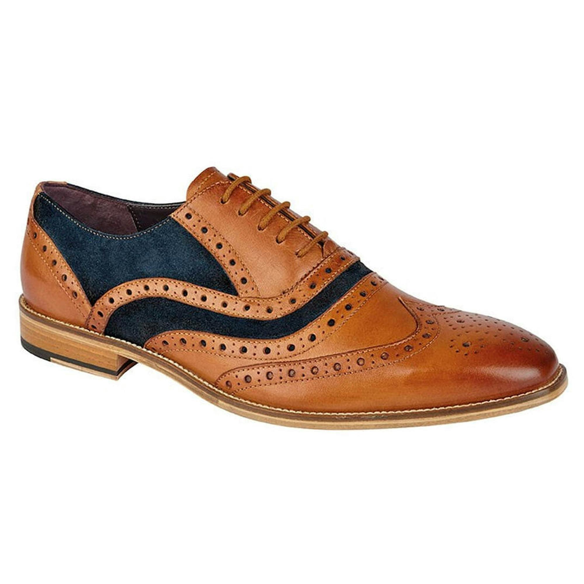 Roamers Men's Blue 5 Eyelet Leather Brogue Oxfords - Tan/ - Tan/ - 12 Uk - 60% Leather/20% Pvc/10% Textile/10% Suede