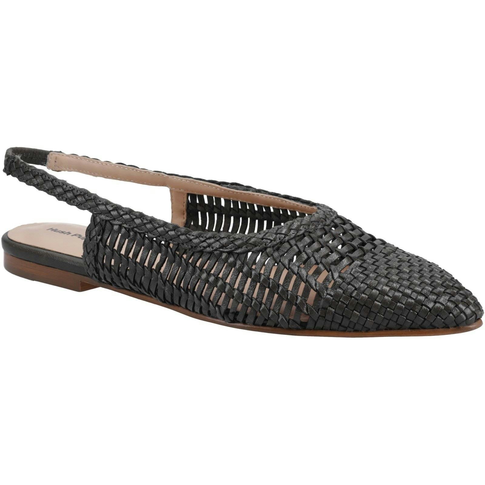 Hush Puppies Women's Black Dalia Woven Leather Flats - Size 5
