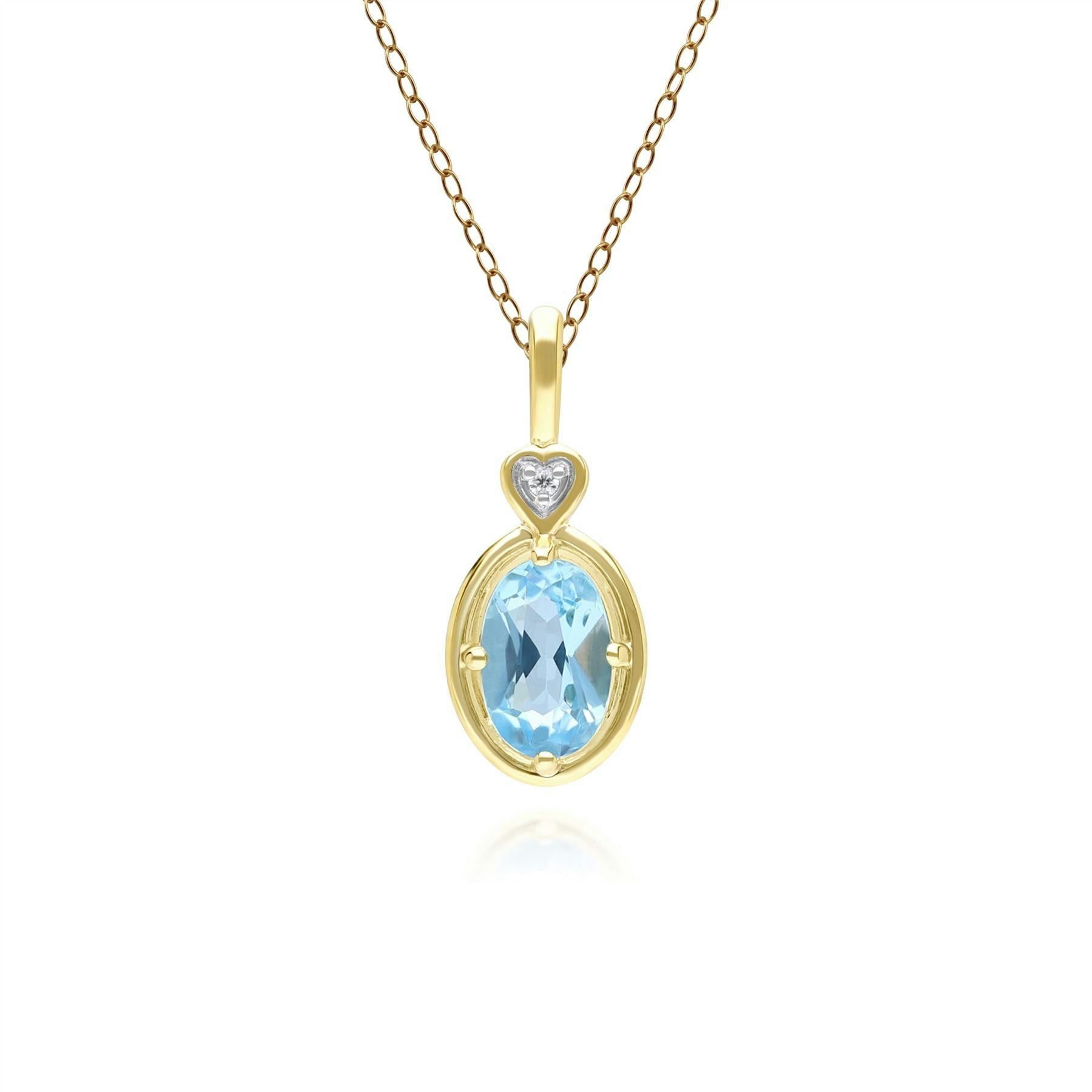 Gemondo Yellow/Gold Classic Oval Topaz & Diamond Heart Pendant Necklace In 9Ct