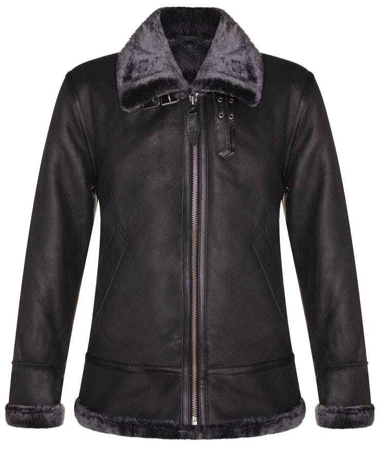 Infinity Leather Men's Black B3 Sheepskin Shearling Aviator Pilot Flying Jacket - Uk M | Eu 48 | Us 38