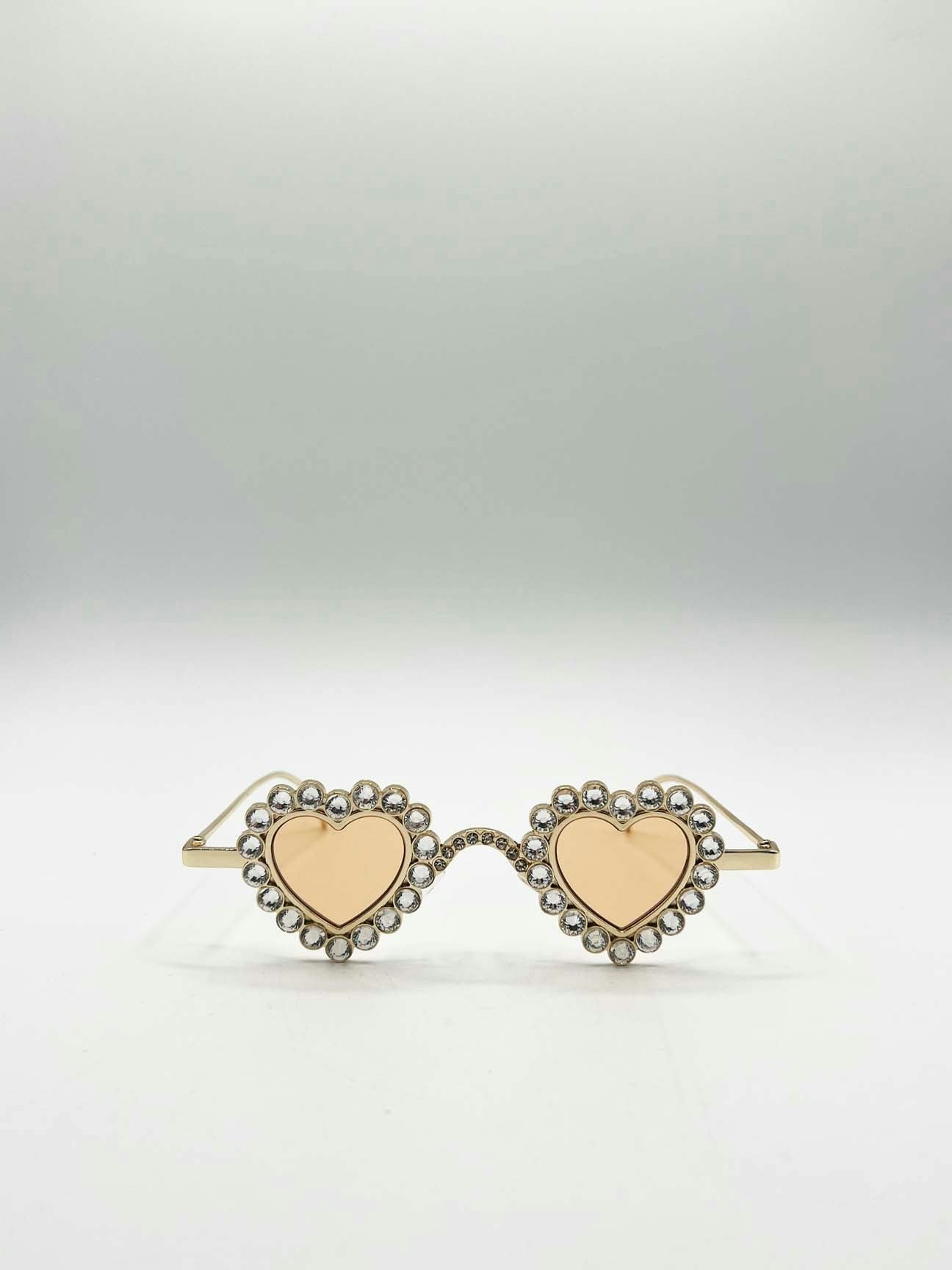 Svnx Gold Heart Diamante Sunglasses Champagne - One Size - Champagne