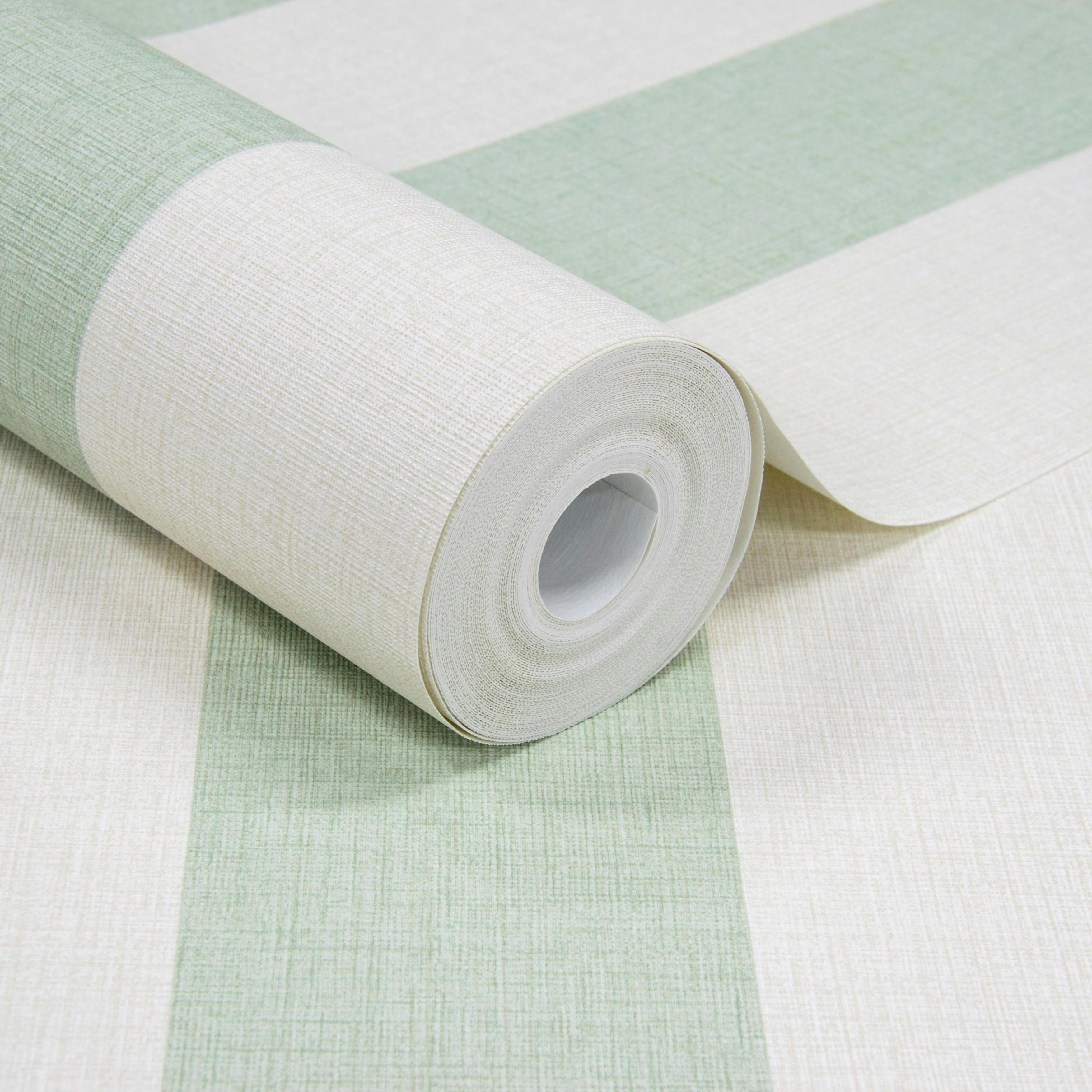 Grandeco Green/Cream Classic Wide Textured Stripe Wallpaper,