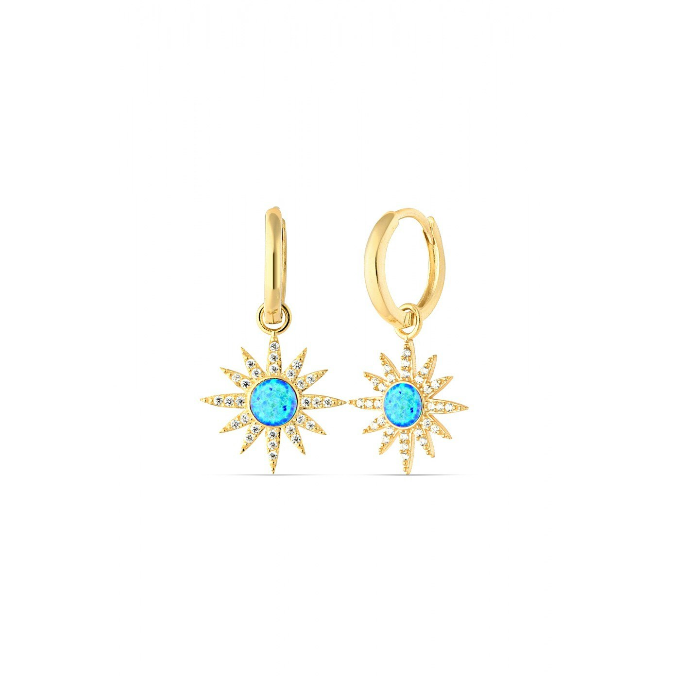 Spero London Blue/Silver/Gold Opal Sun Drop Hoop Earrings Sterling