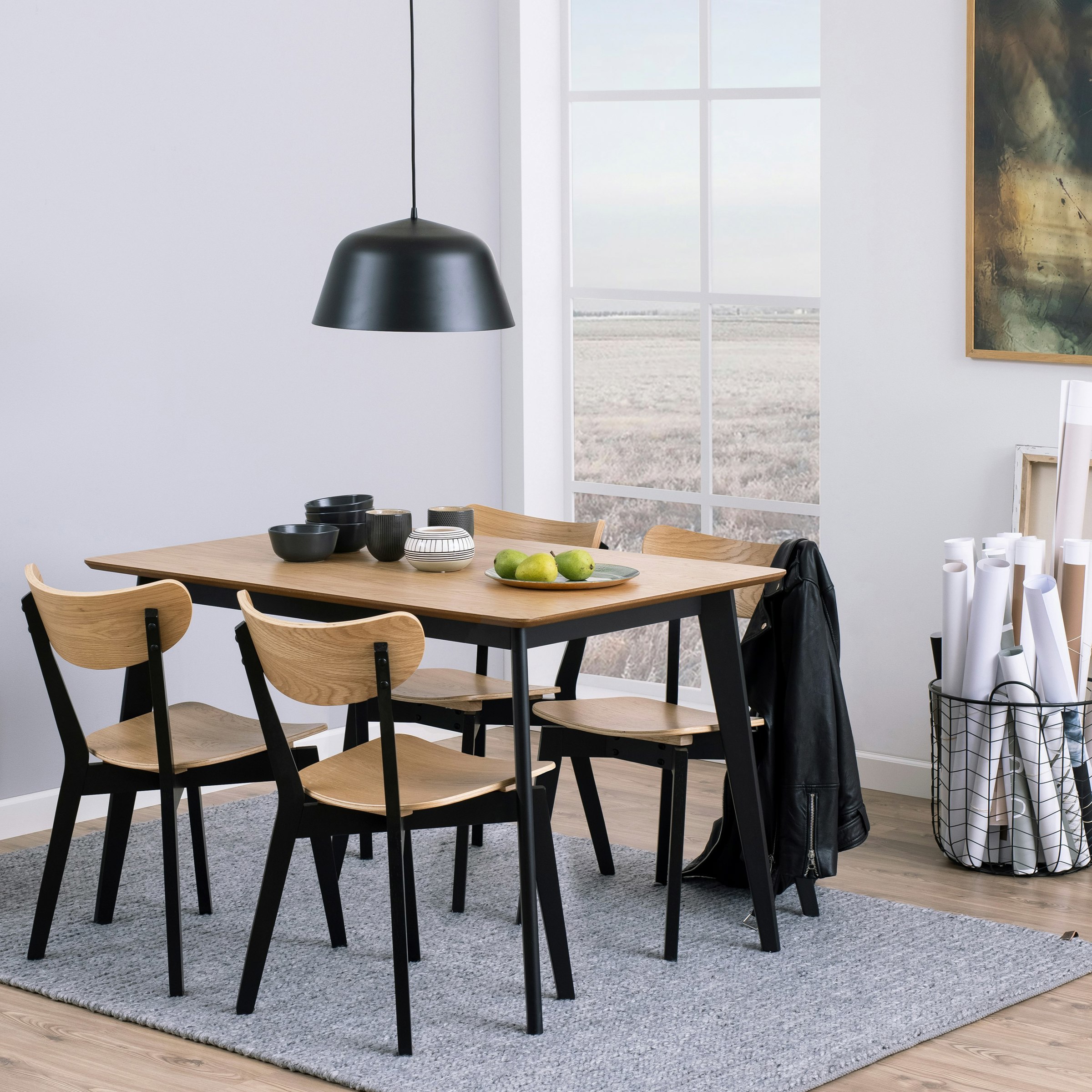 Furniture To Go Black Roxby Dining Table In Oak & Included 4 Roxby Dining Chairs In And Oak - No - Brown
