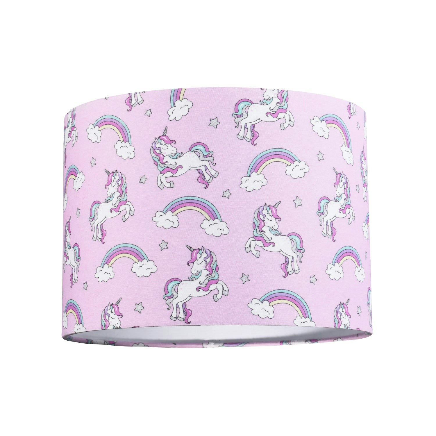 Happy Homewares Lilac Beautiful Modern Soft Cotton Lampshade With Unicorns Clouds And Rainbows