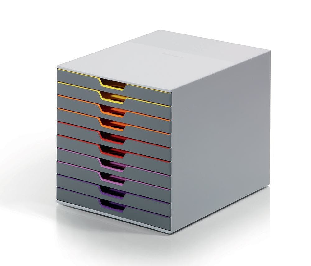 Rackhams Varicolor Desktop Organiser 10 Drawer Colour Coded Modular Storage | A4+