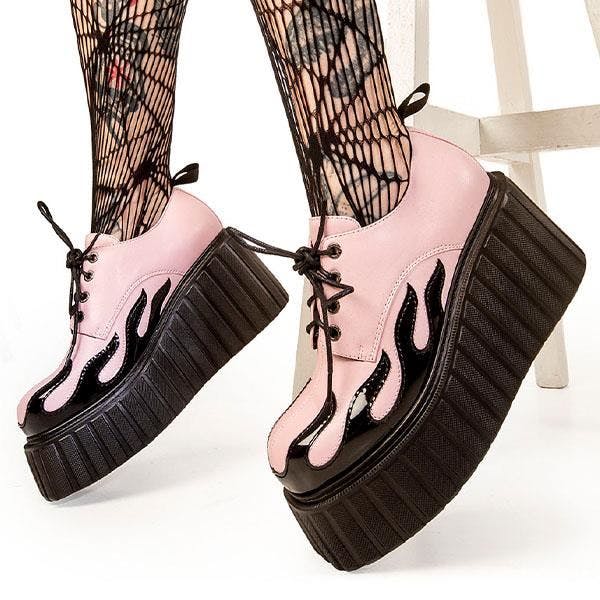 Lamoda Girls Pink On Tour Flame Chunky Platform Creeper Shoes Stylish - Uk4