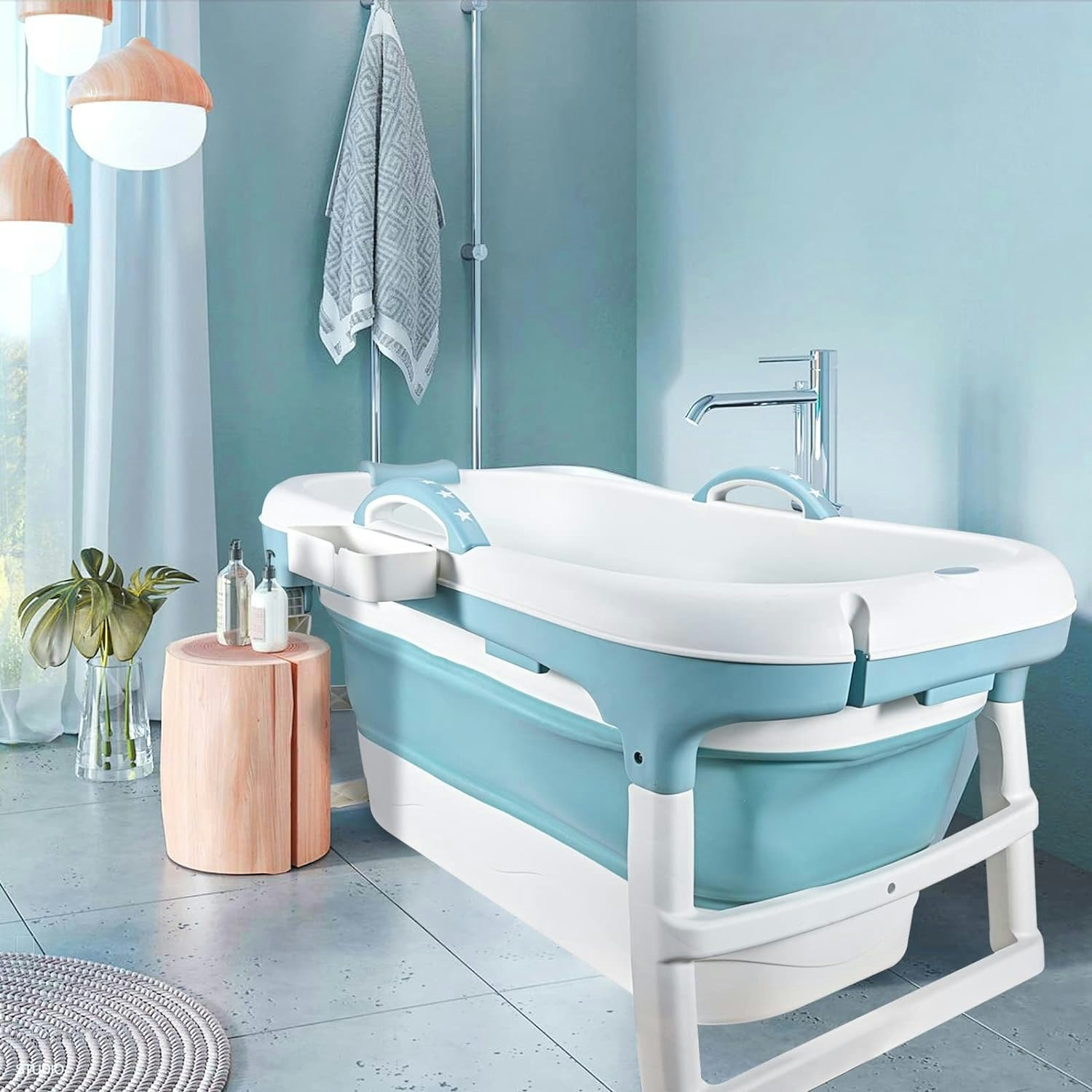 Fimous Blue Foldable Adult Bathtub Body Spa Freestanding Soaking Tub Non-Slip Bathing Shower For Bathroom