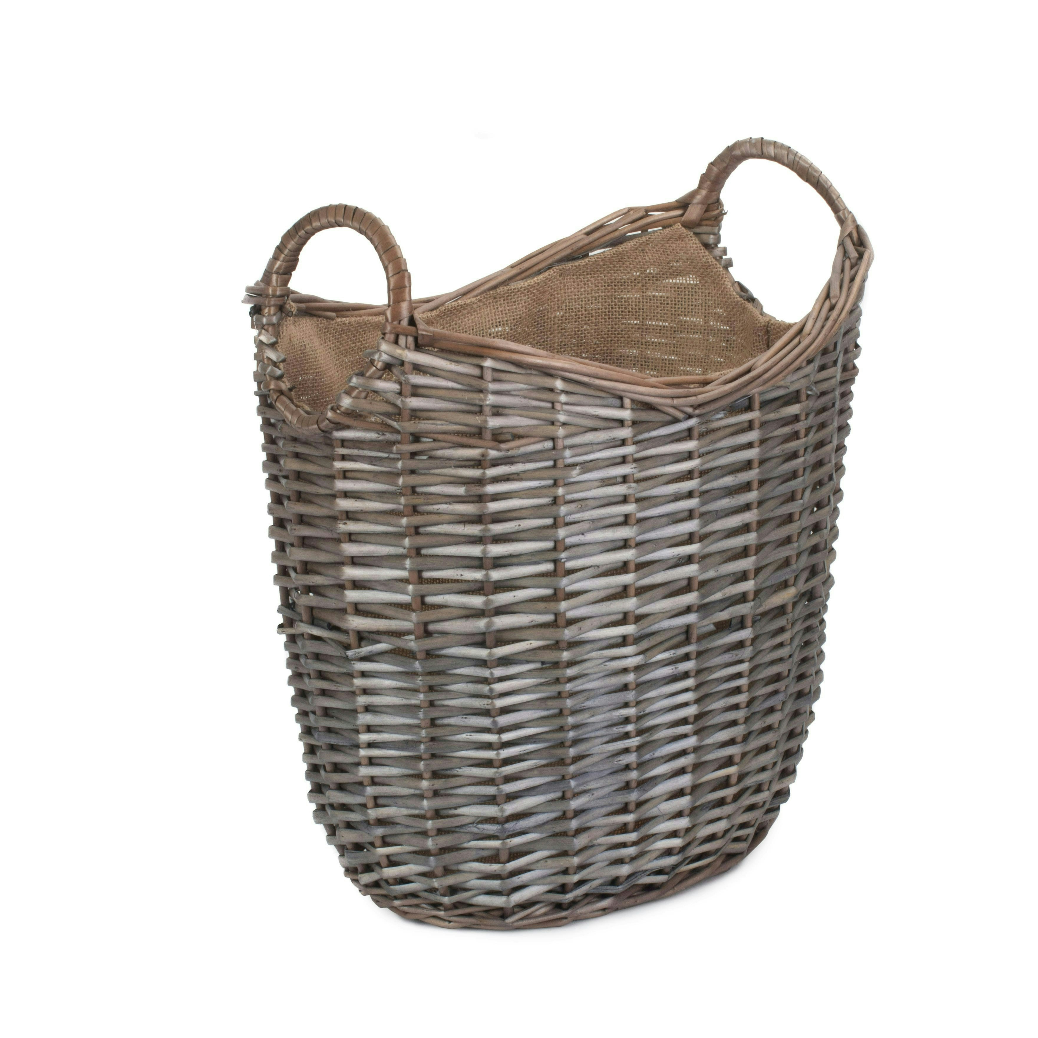 Red Hamper Red/Brown Hamper Scoop Neck Antique Wash Hessian Lined Wicker Log Basket - Small