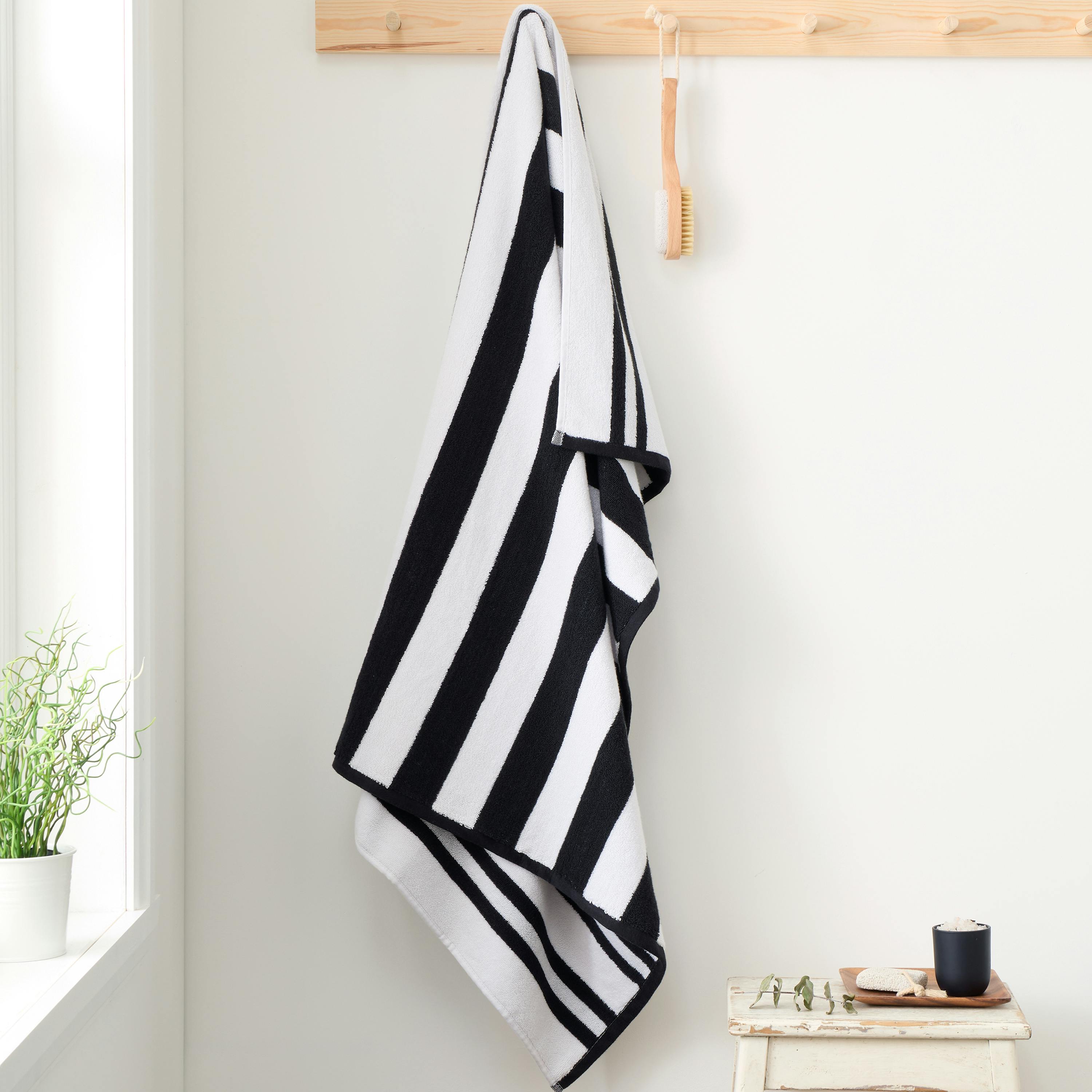 Bianca Black Reversible Stripe Cotton Jacquard Towel - Bath Towel