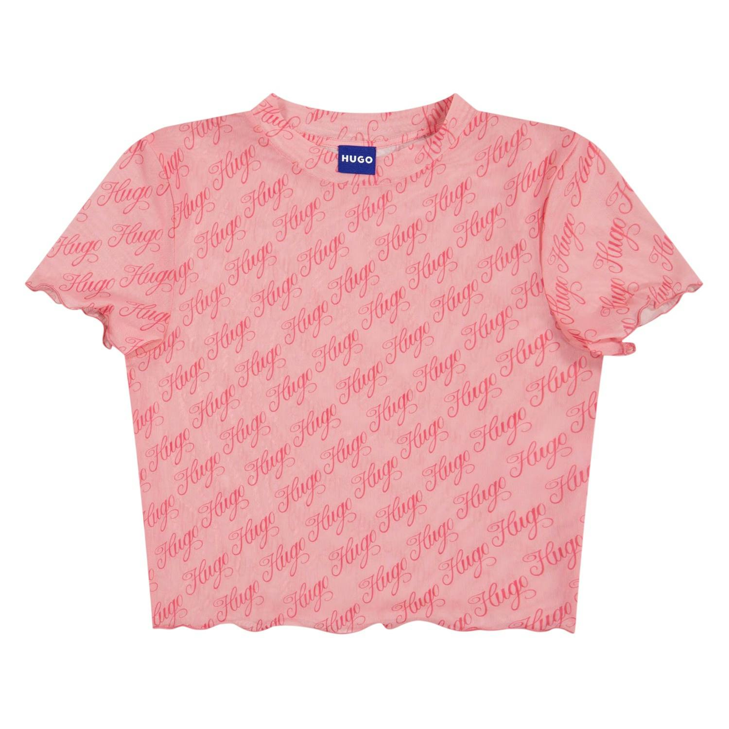 Hugo Women's Pink / Lettering Print Regular Top - Xs - 100% Mixed