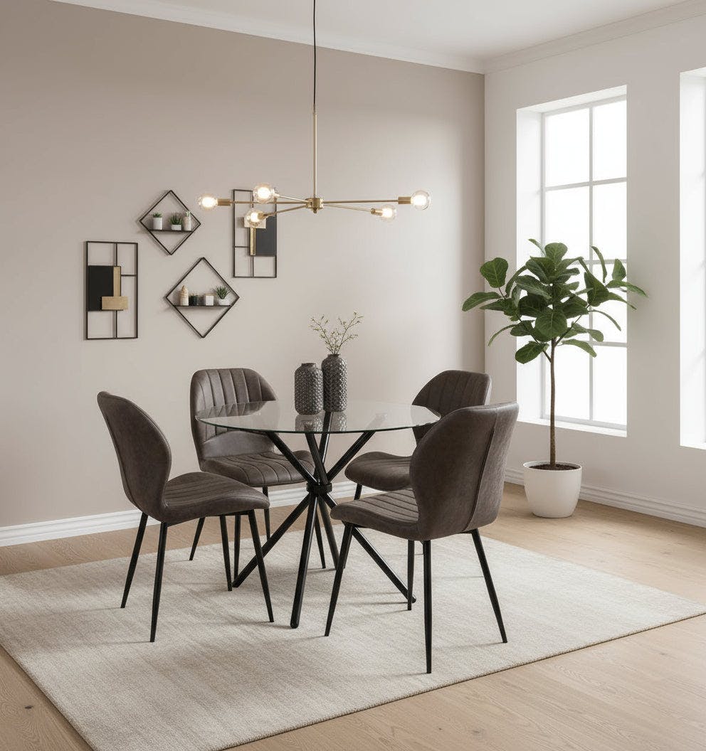 Freemans Grey New York Dining Table Set With 4 Jaydn Leather Chairs - Image 4