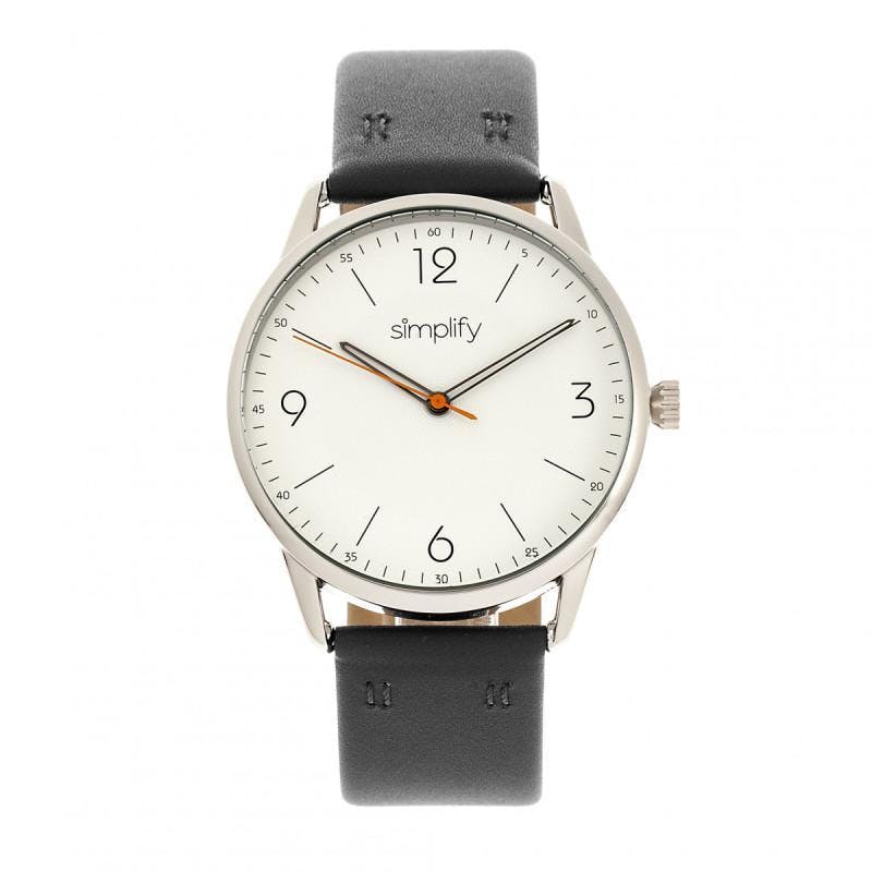 Simplify Black/White The 6300 Leather-Band Watch