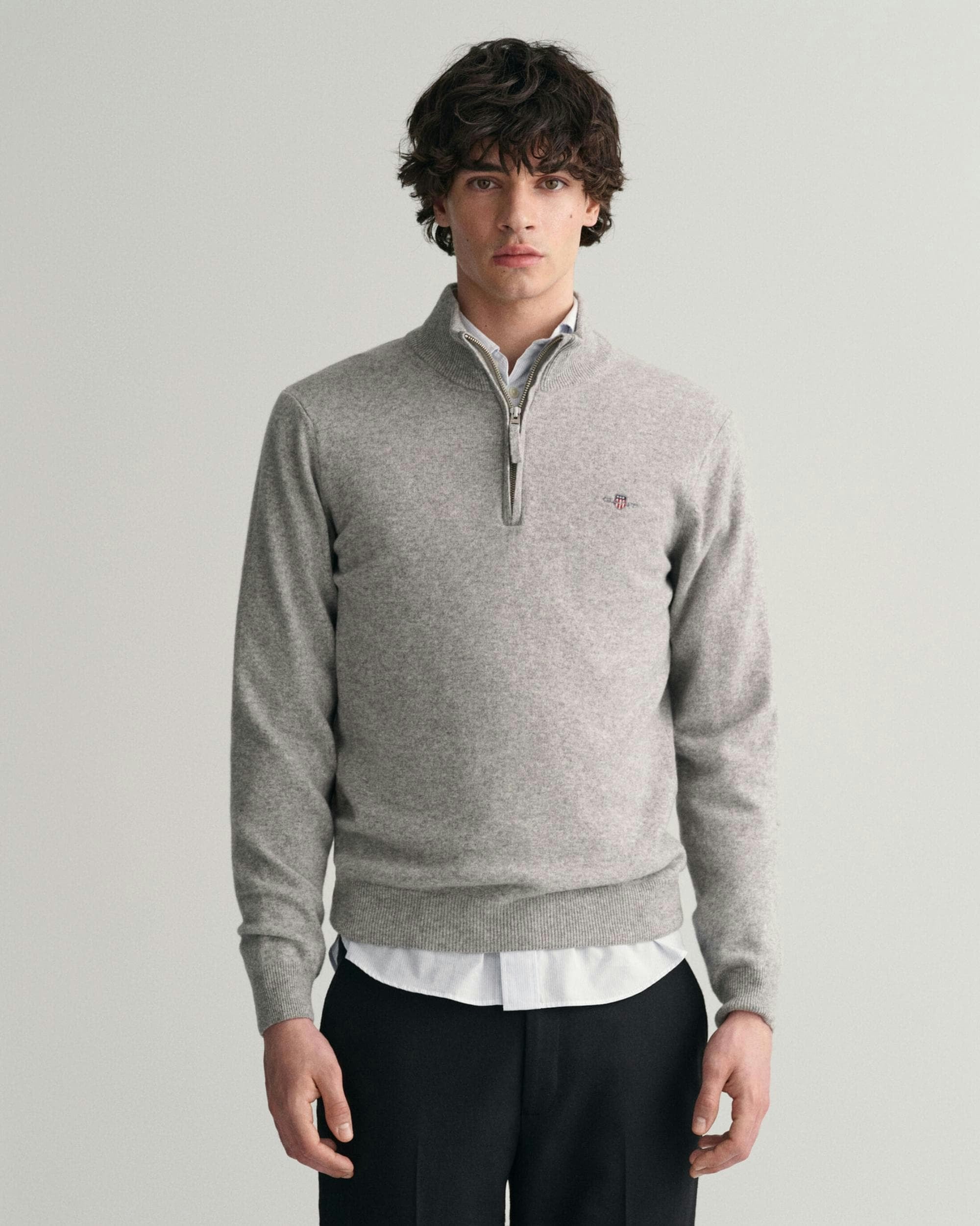 Gant Men's Grey Superfine Lambswool Half Zip Cardigan - 93 Melange - 93 Melange - M