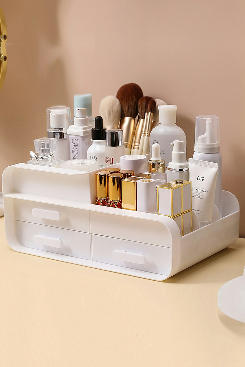 Living And Home White Large Capacity Makeup Organizer With Drawers