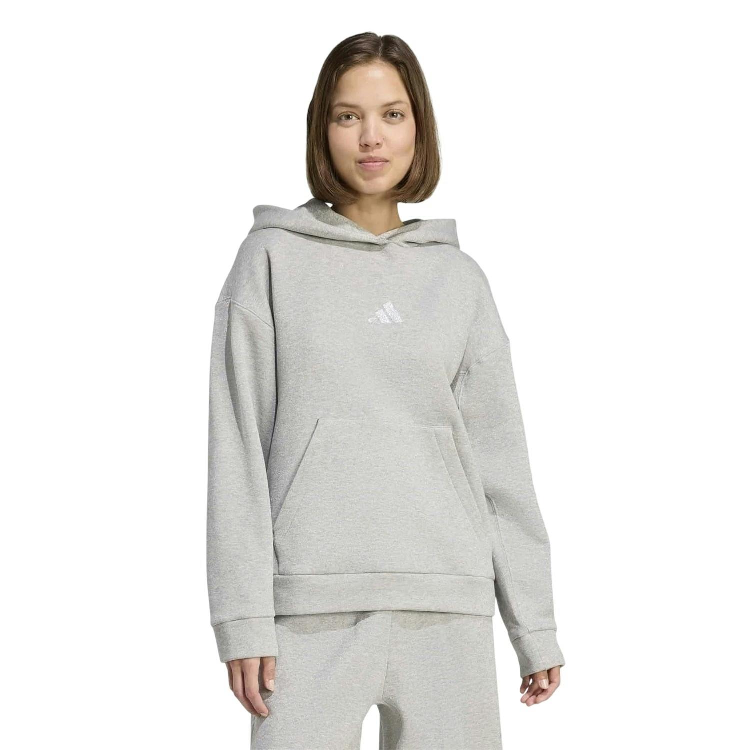 Adidas Women's Silver Glitter Logo Oversized Drawstring Hoodie - 12 Uk - 14 Uk - 100% Mixed