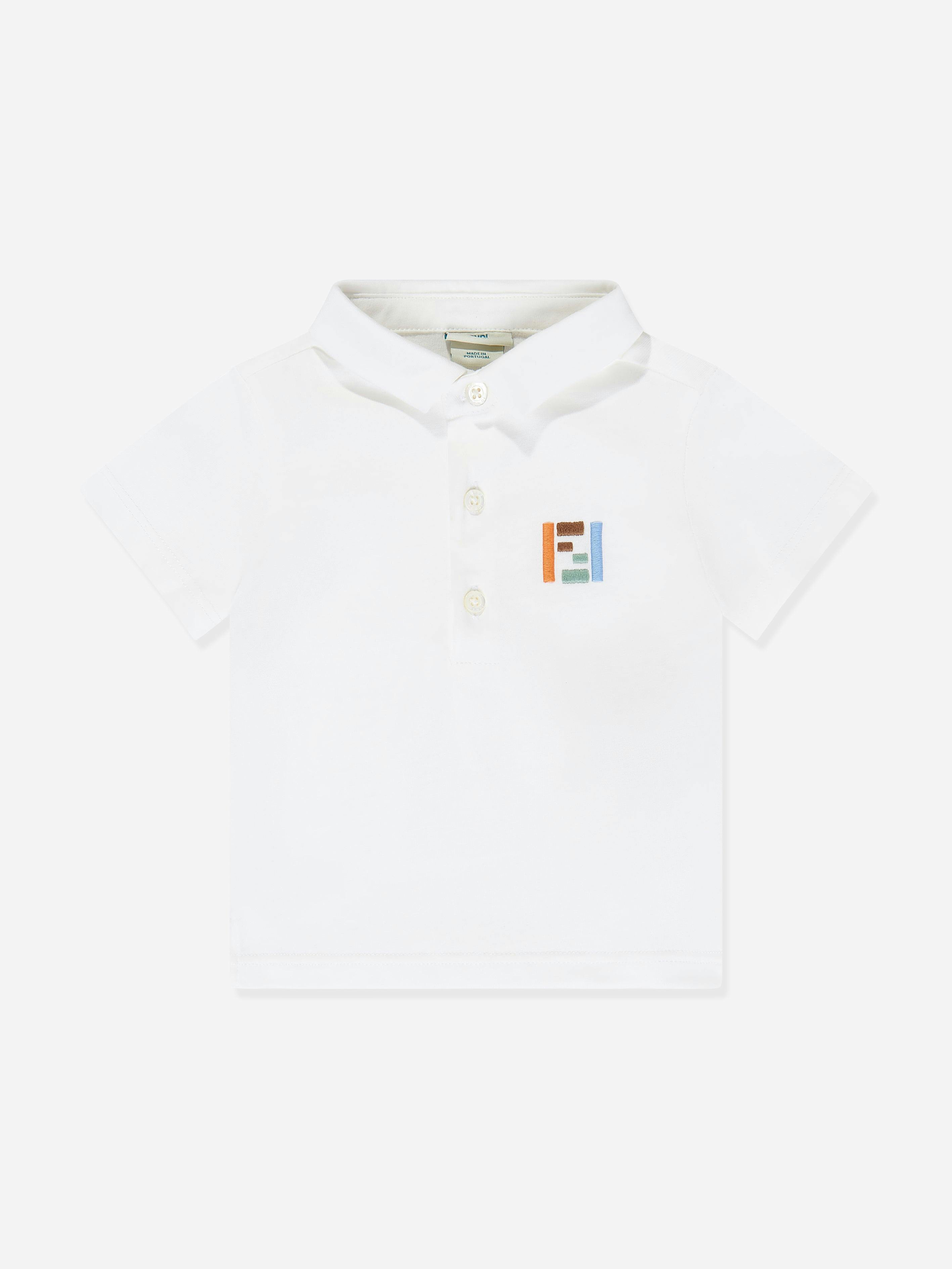 Fendi Kids Boys White Fendi Baby Ff Logo Polo Shirt In - 6 Mths